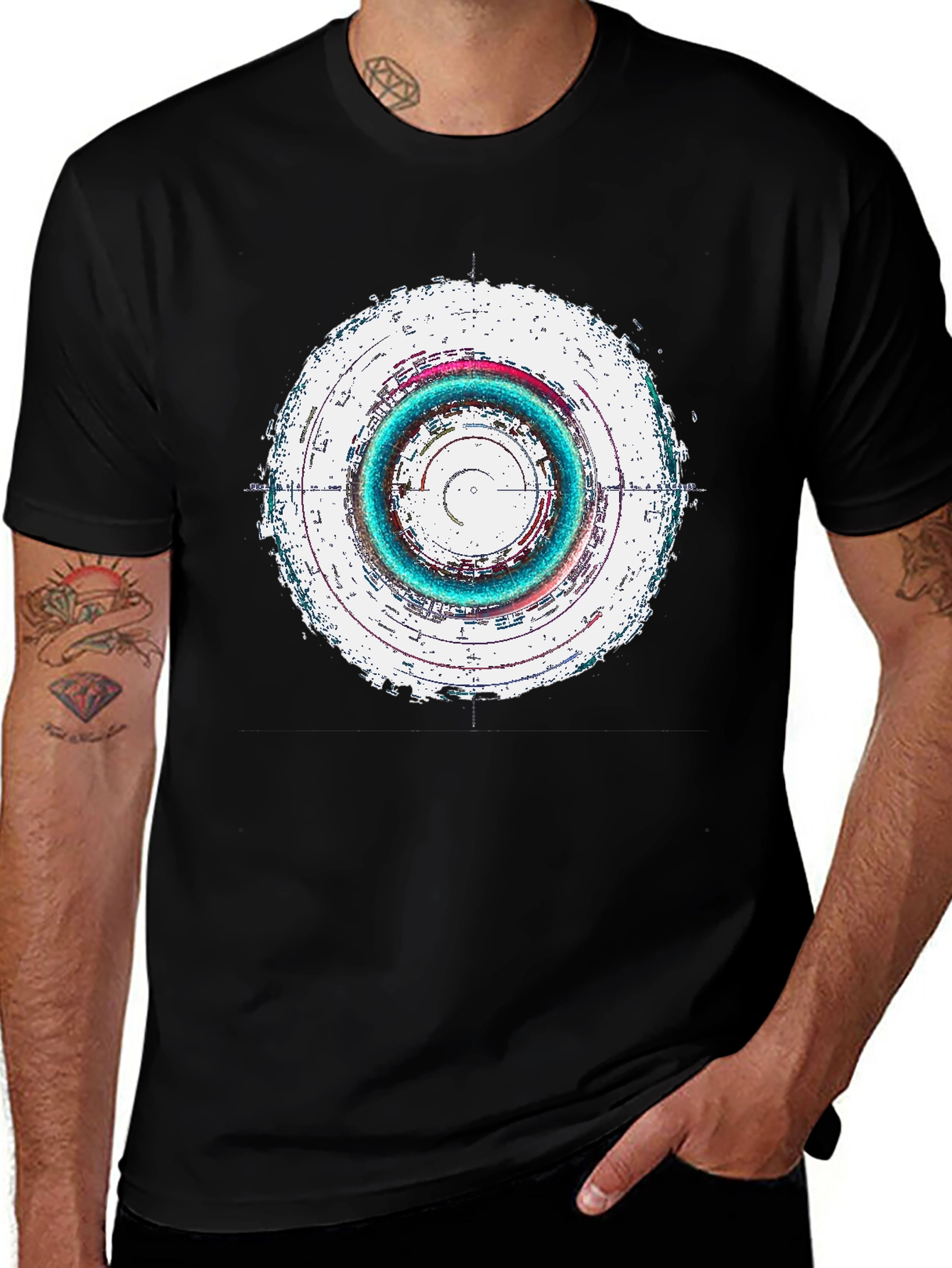 Abstract Circle Graphic Tee - Black