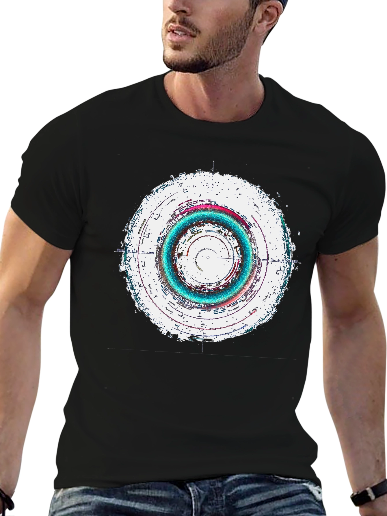 Abstract Circle Graphic Tee - Black