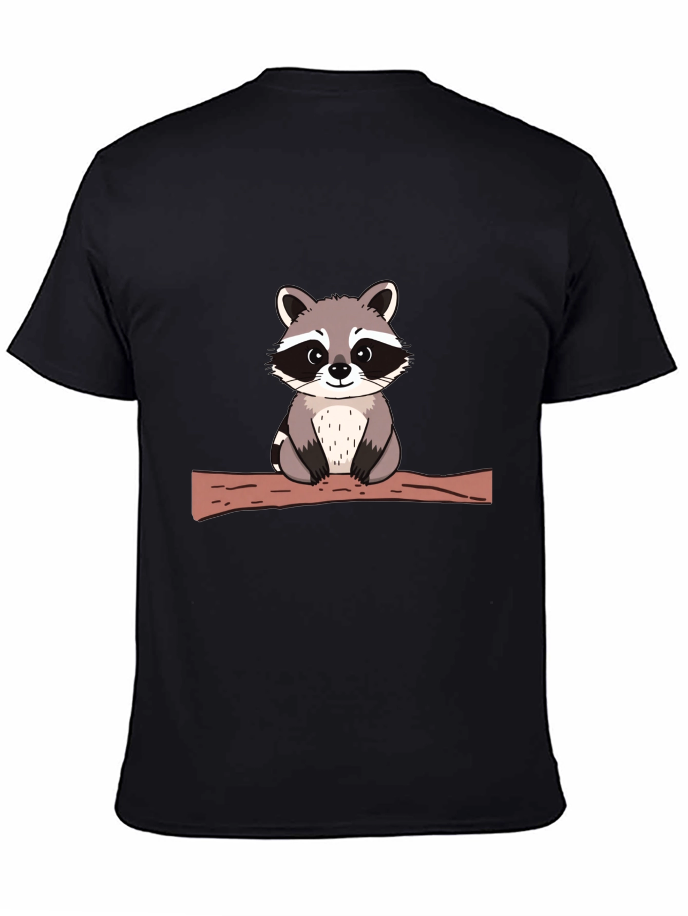 Cute Raccoon on Branch Black T-Shirt