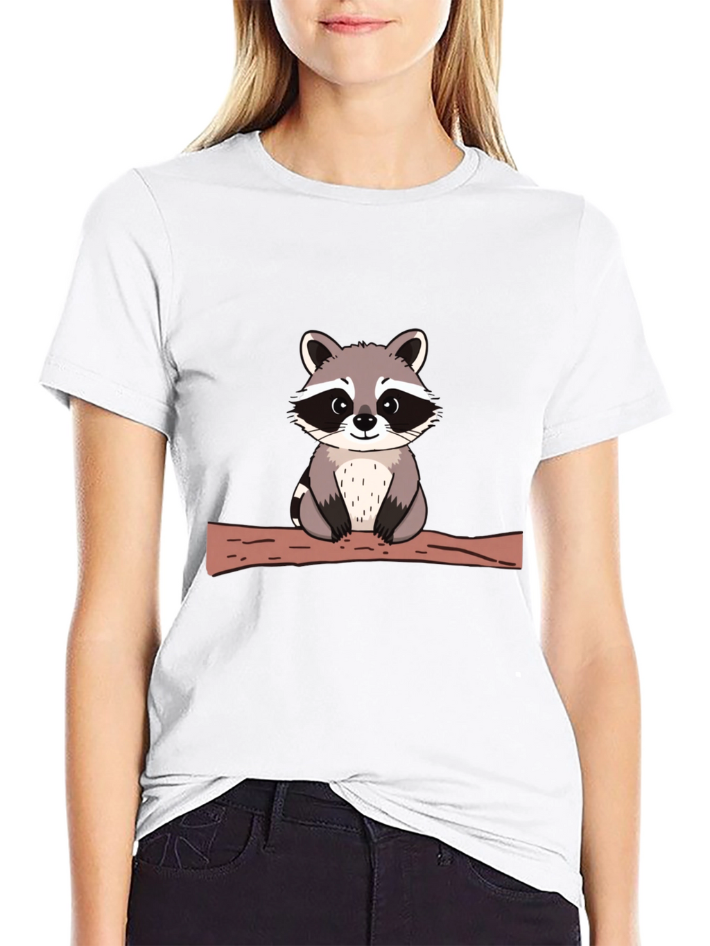 Cute Raccoon on Branch Black T-Shirt