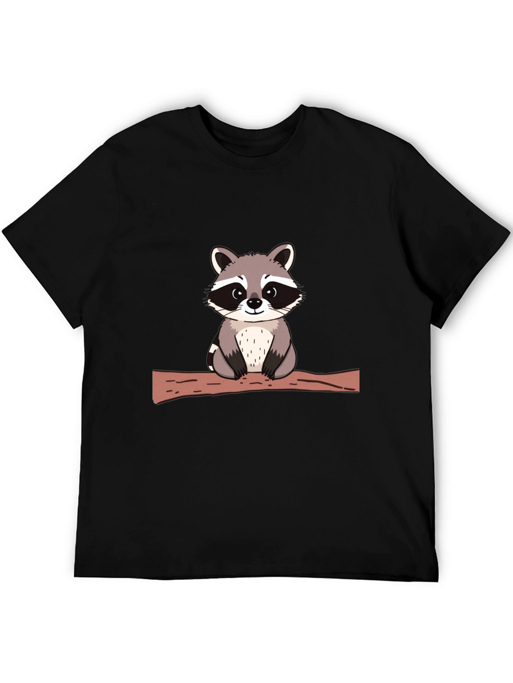 Cute Raccoon on Branch Black T-Shirt