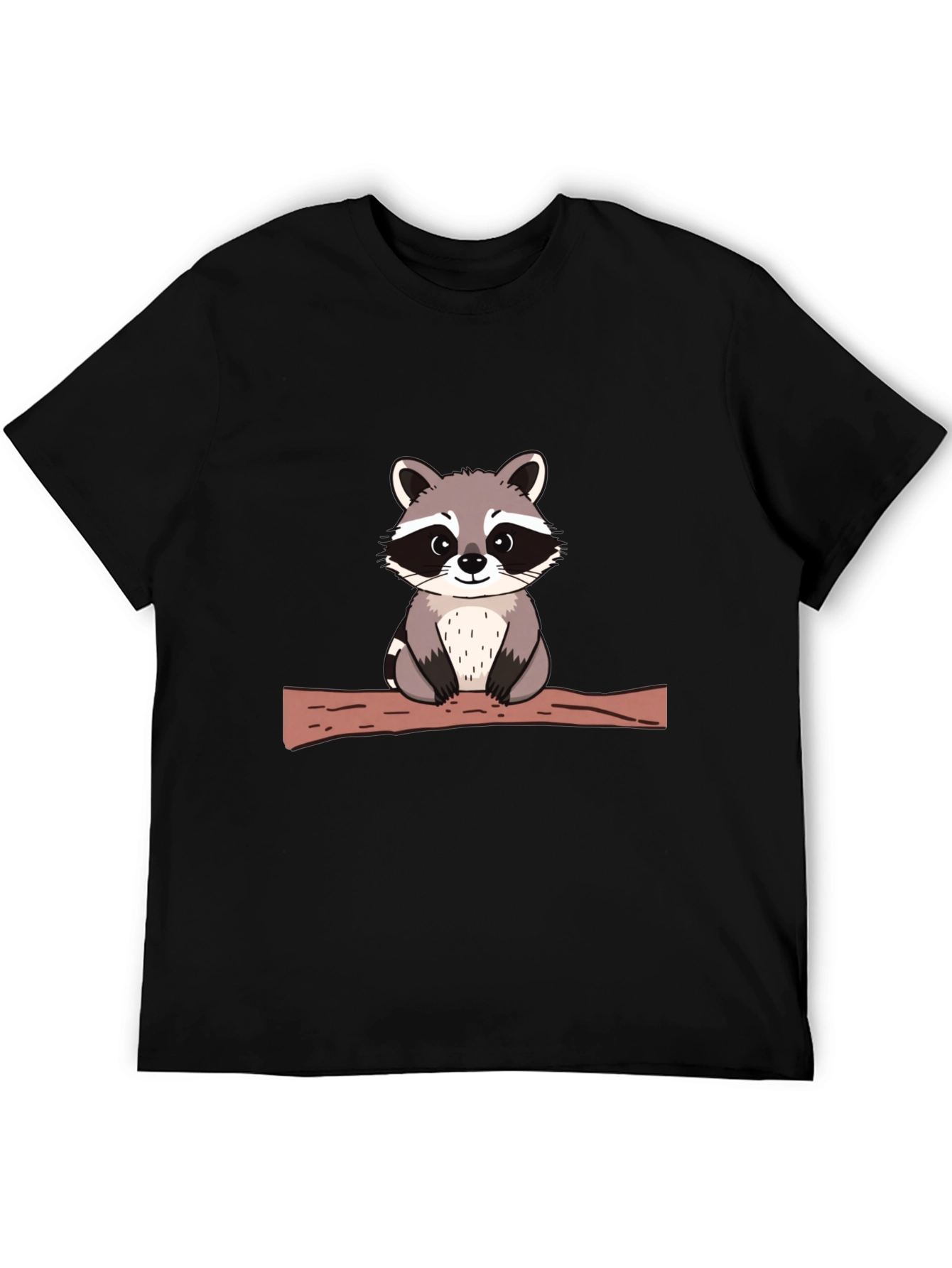 Cute Raccoon on Branch Black T-Shirt