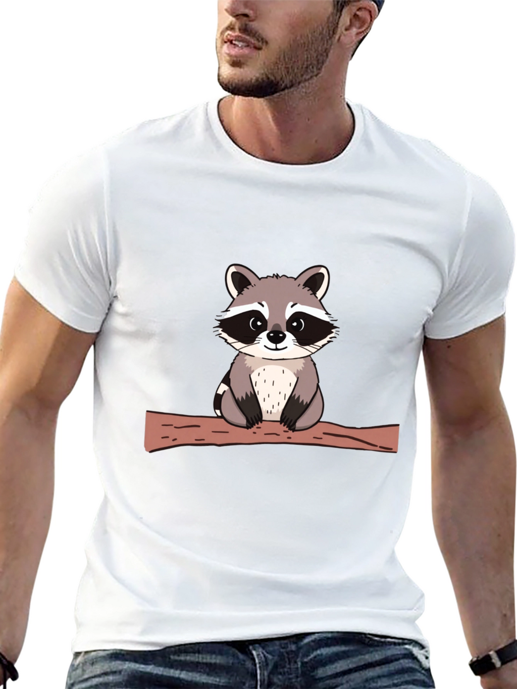 Cute Raccoon on Branch Black T-Shirt