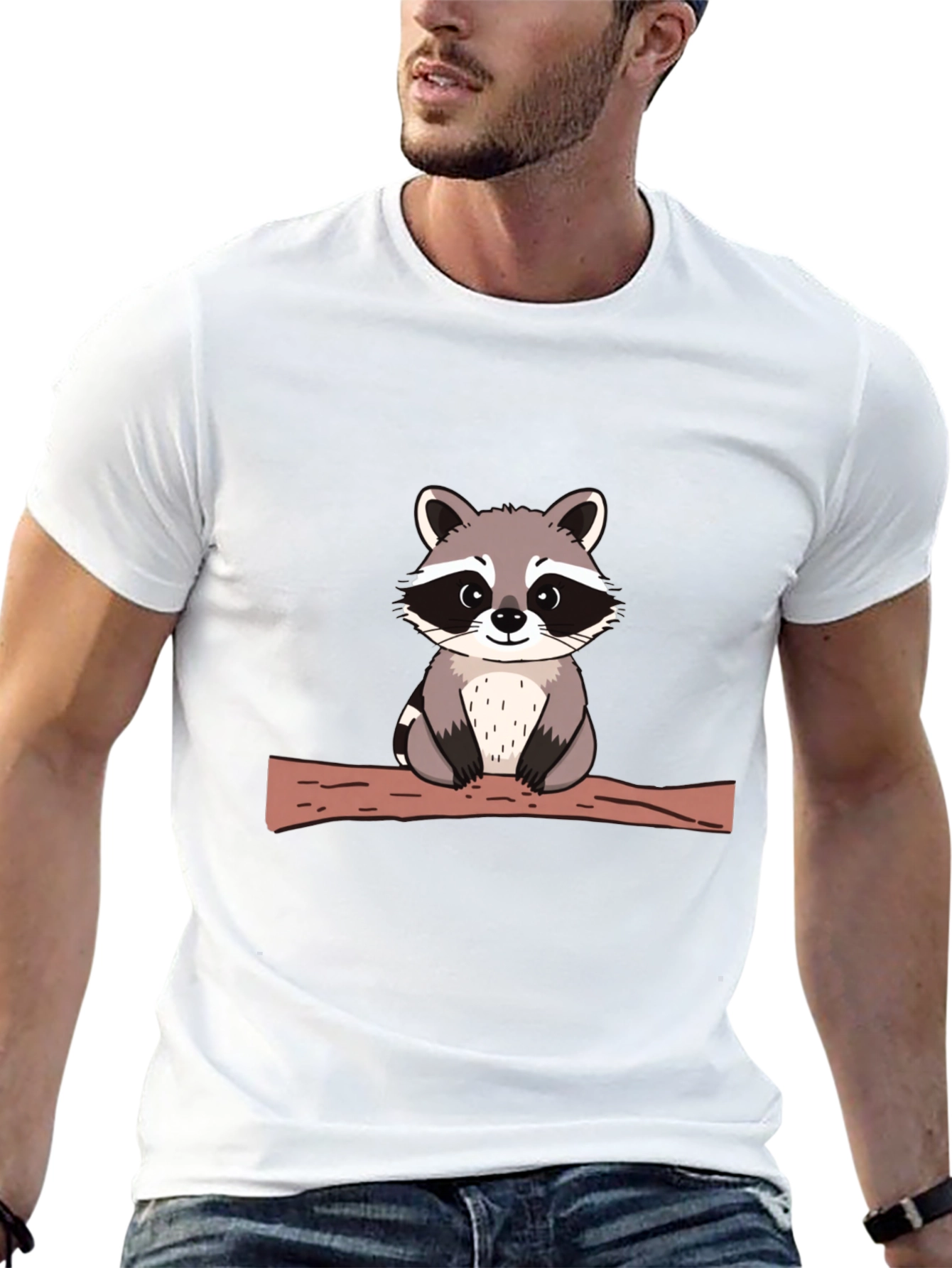 Cute Raccoon on Branch Black T-Shirt