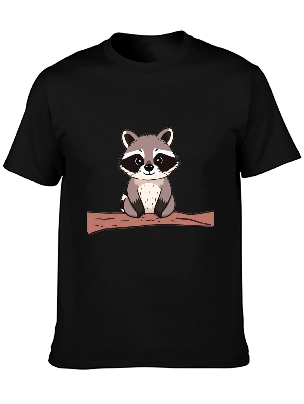 Cute Raccoon on Branch Black T-Shirt
