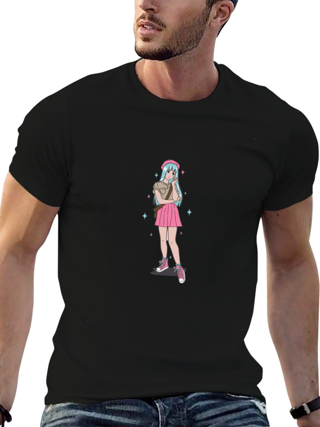 Anime Girl Graphic Black T-Shirt