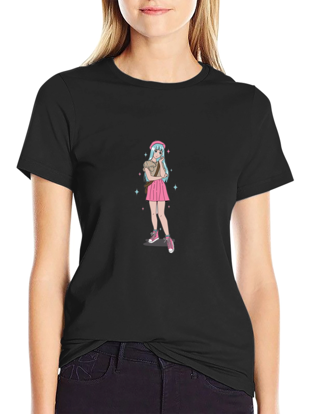 Anime Girl Graphic Black T-Shirt