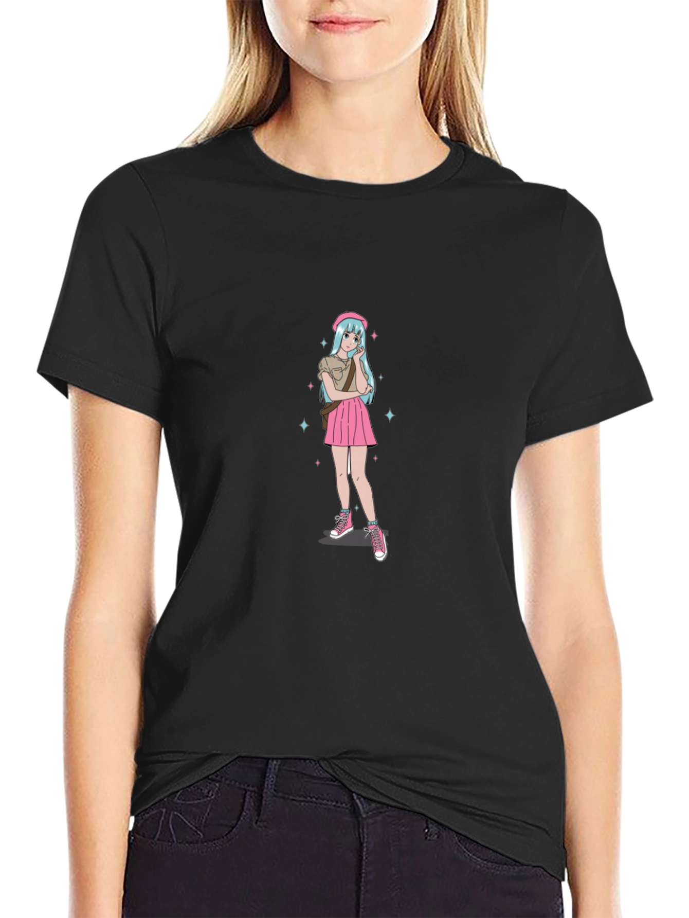 Anime Girl Graphic Black T-Shirt