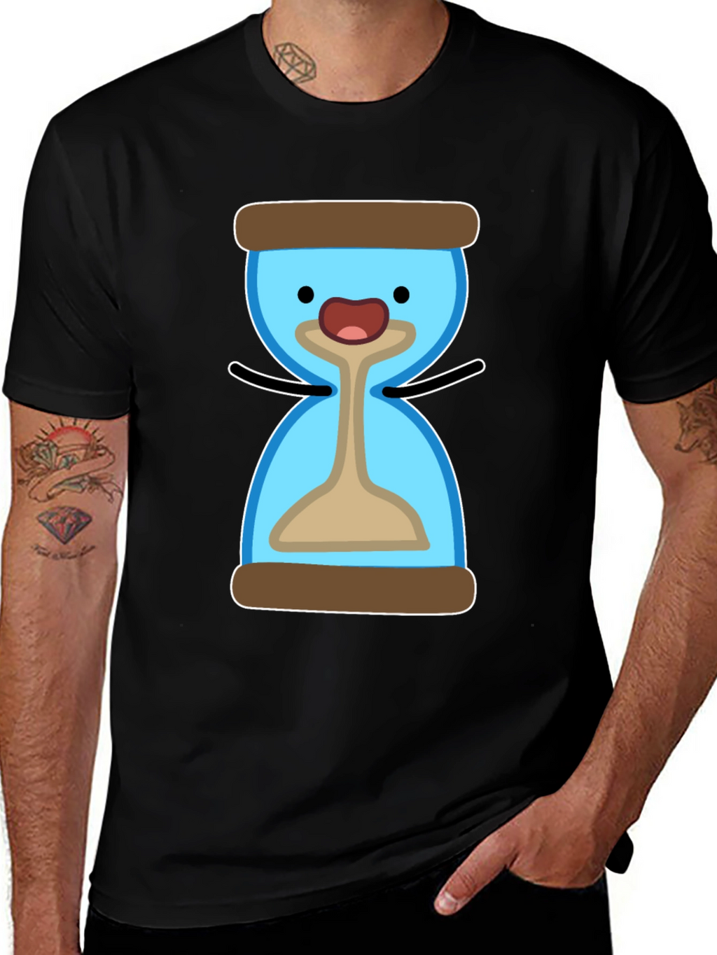 Cute Hourglass Cartoon T-Shirt - Black