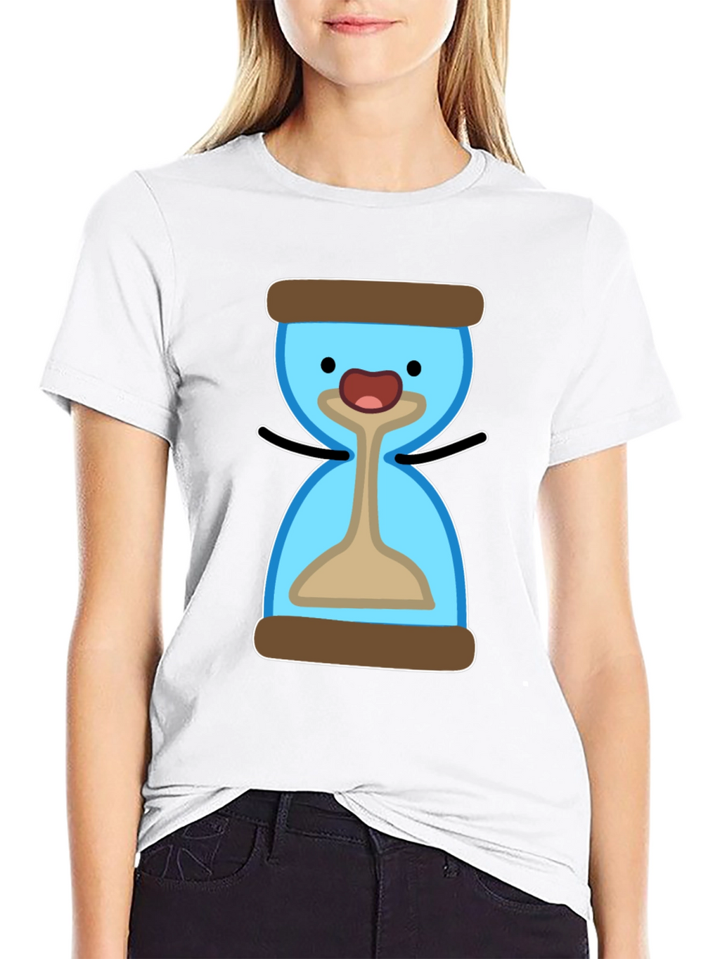 Cute Hourglass Cartoon T-Shirt - Black