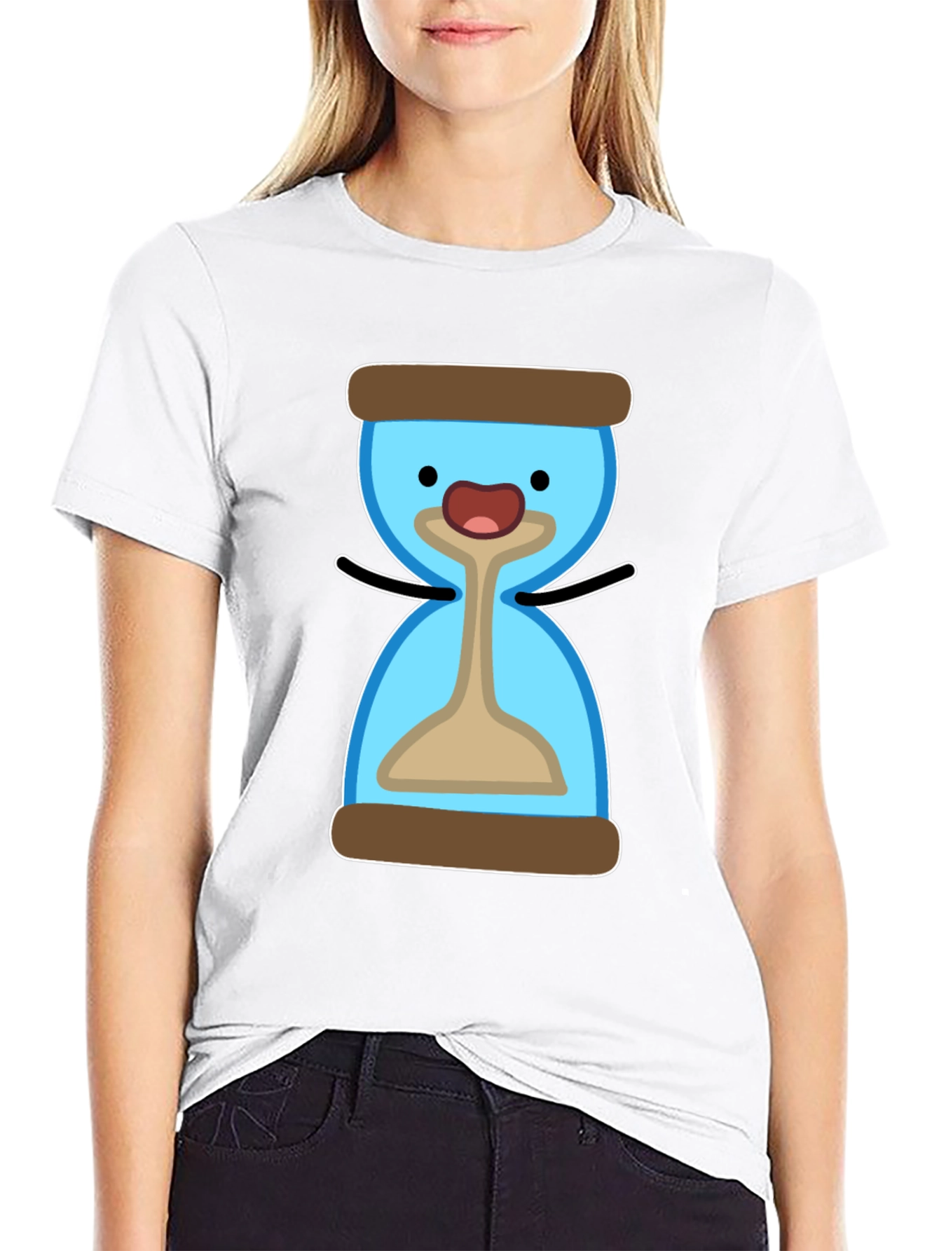 Cute Hourglass Cartoon T-Shirt - Black