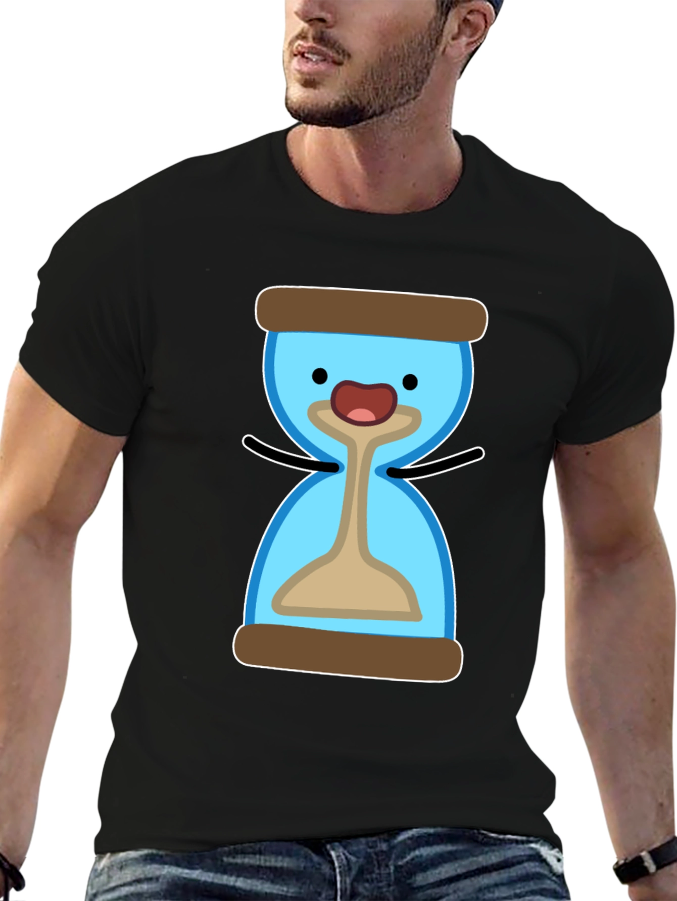 Cute Hourglass Cartoon T-Shirt - Black