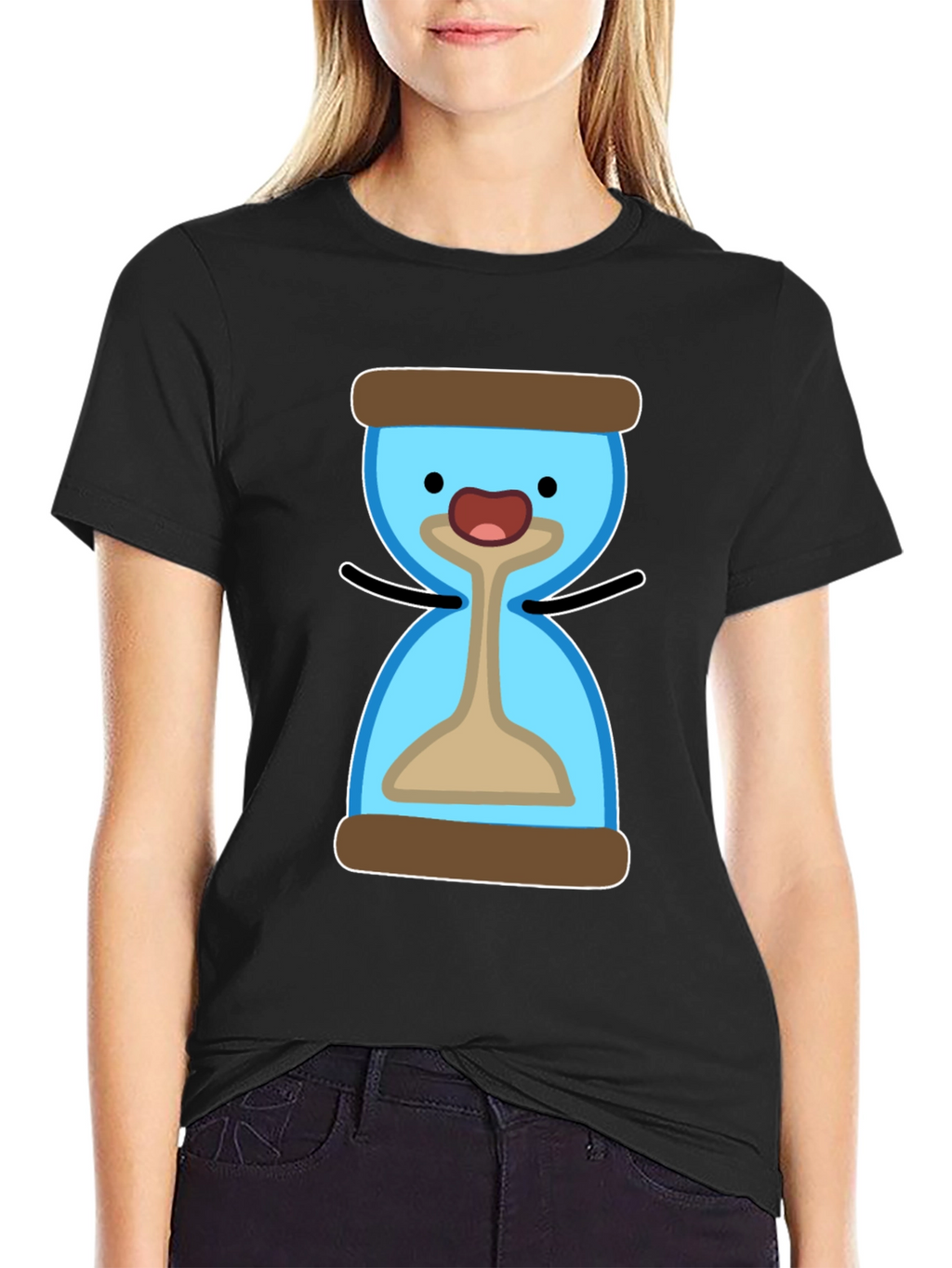 Cute Hourglass Cartoon T-Shirt - Black