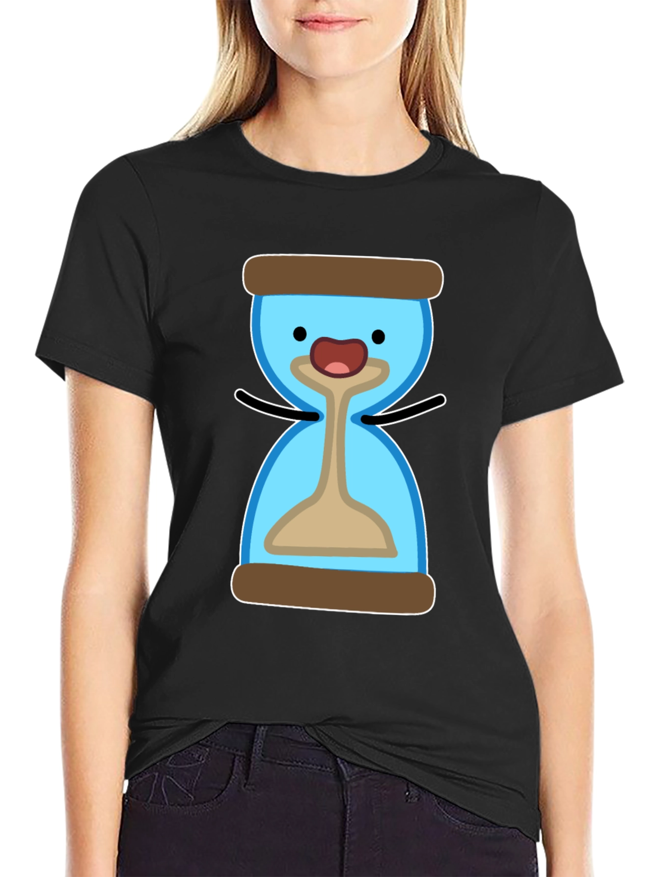 Cute Hourglass Cartoon T-Shirt - Black