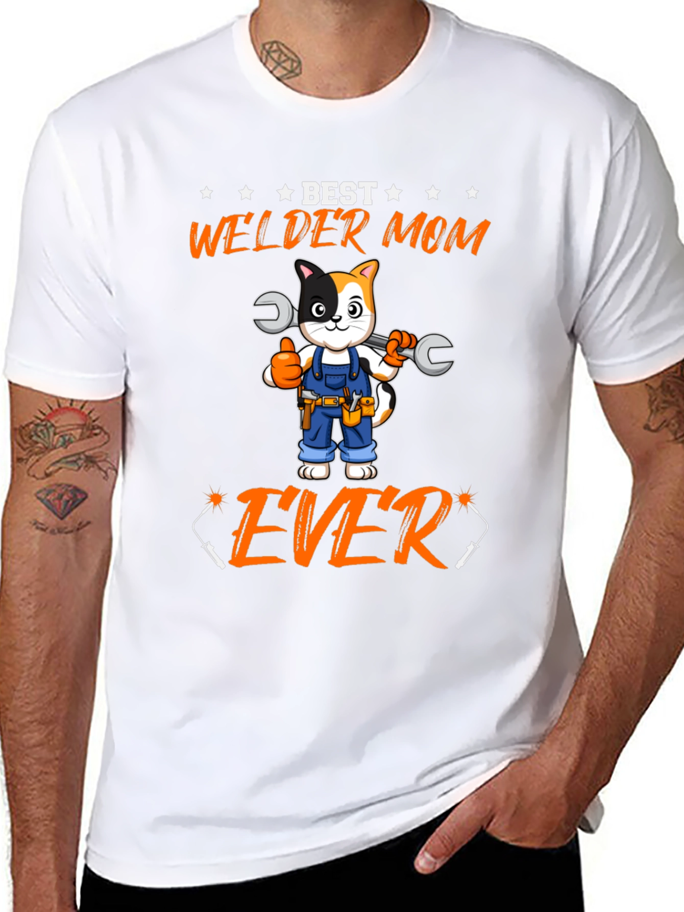 Best Welder Mom Ever T-Shirt - Cat with Wrenches
