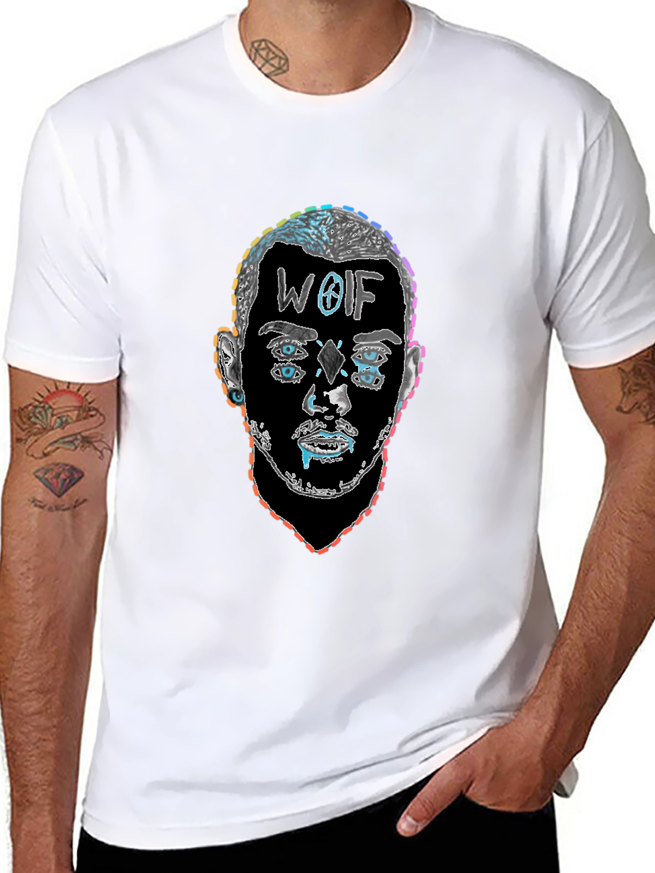 Abstract Face Graphic Tee - Mens Black T-Shirt
