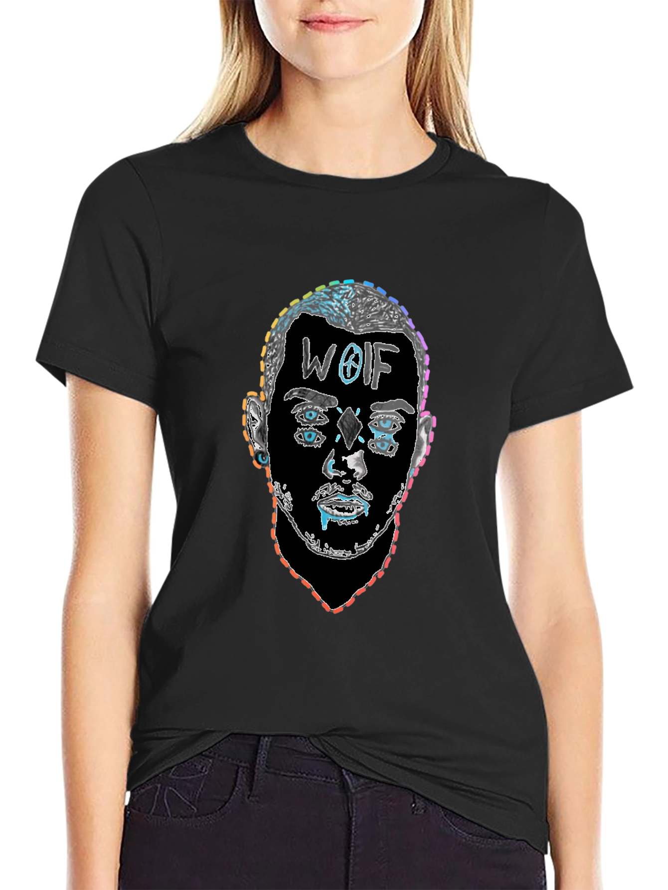 Abstract Face Graphic Tee - Mens Black T-Shirt