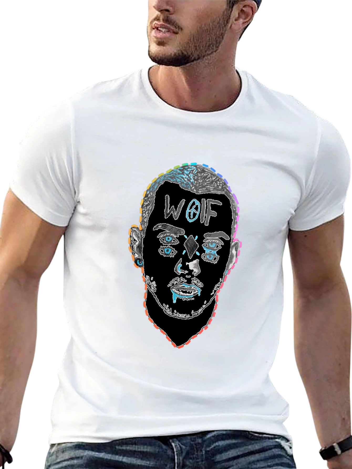 Abstract Face Graphic Tee - Mens Black T-Shirt