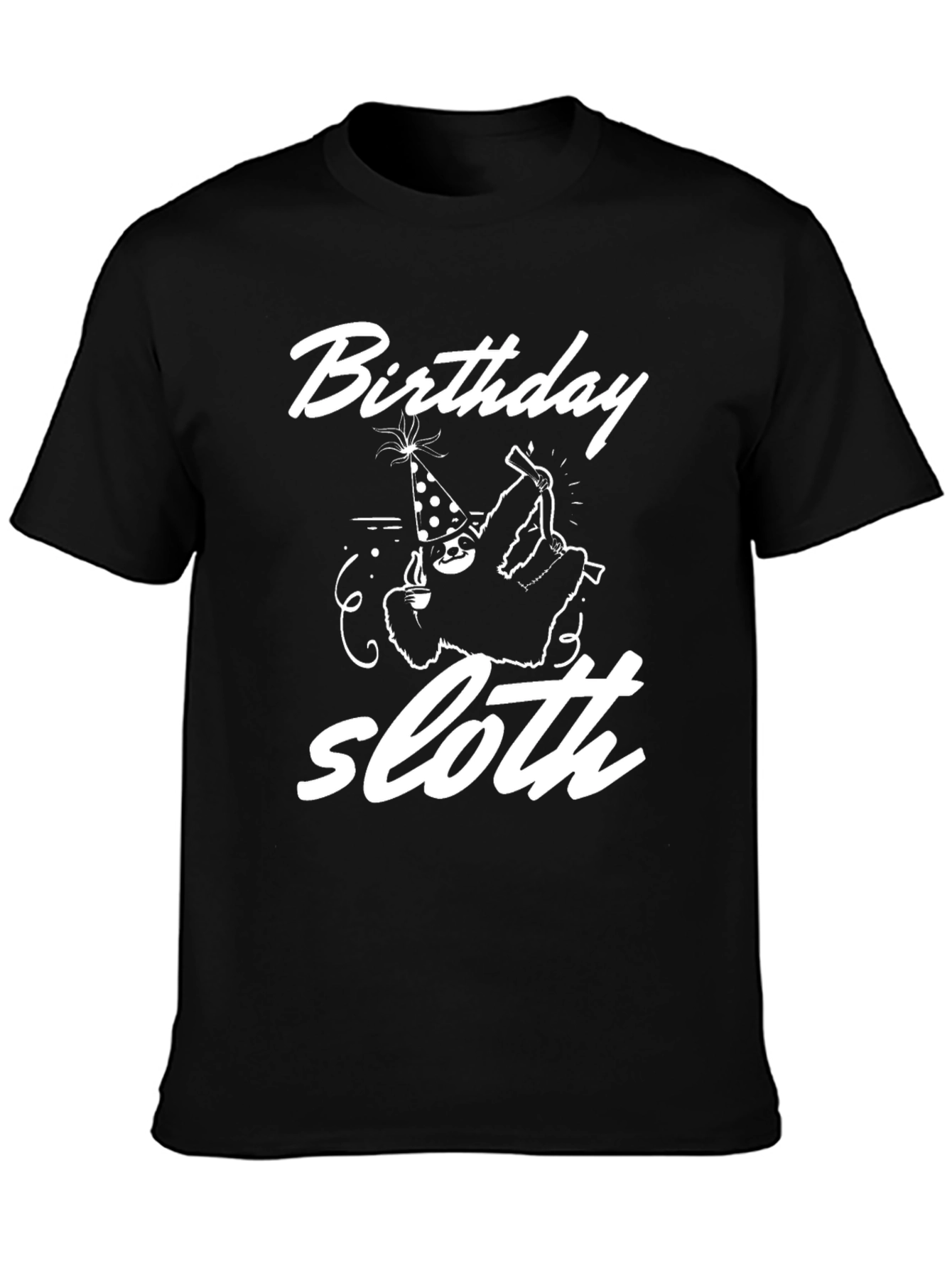 Birthday Sloth Graphic Tee - Black Cotton T-Shirt