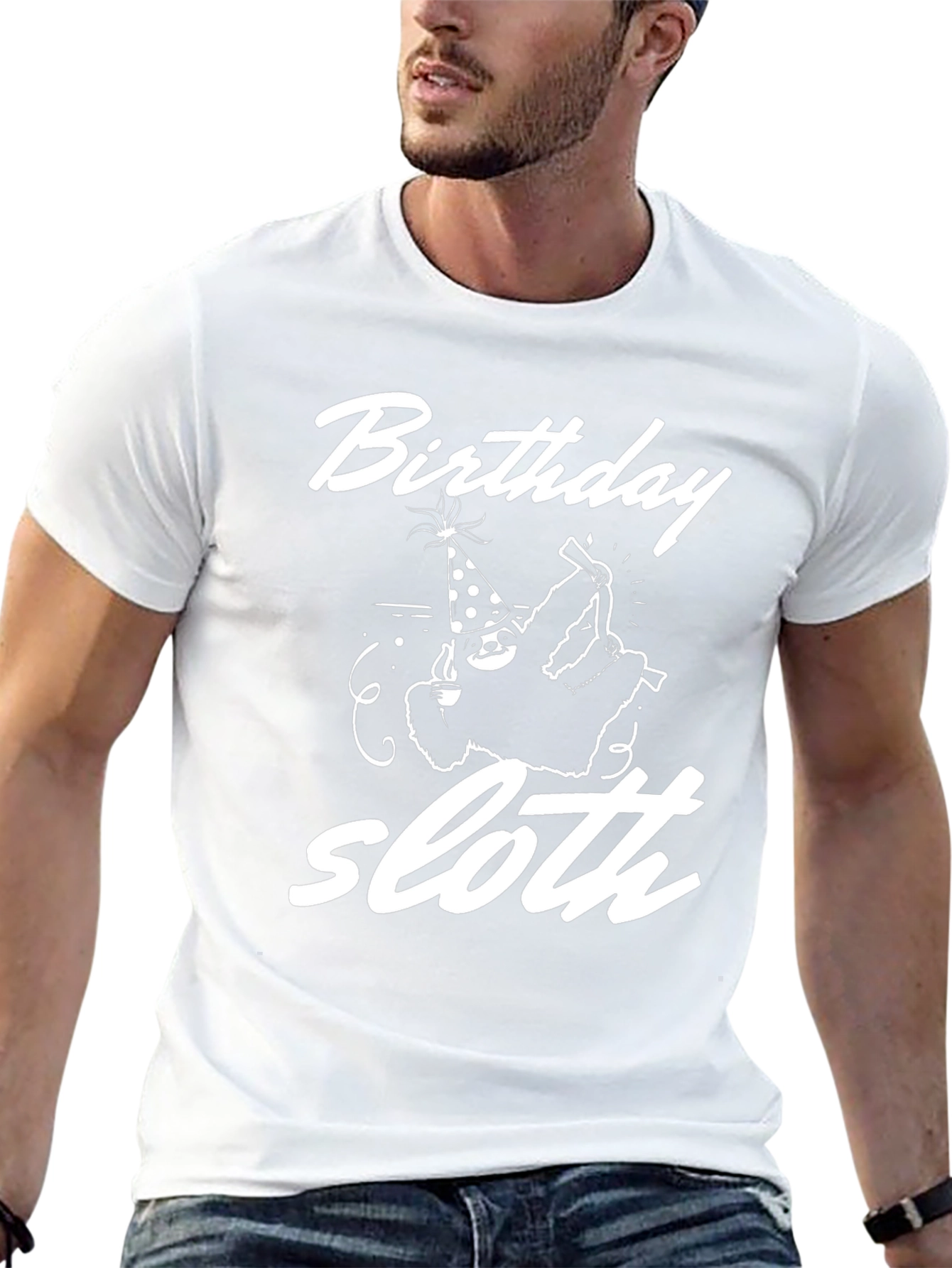 Birthday Sloth Graphic Tee - Black Cotton T-Shirt