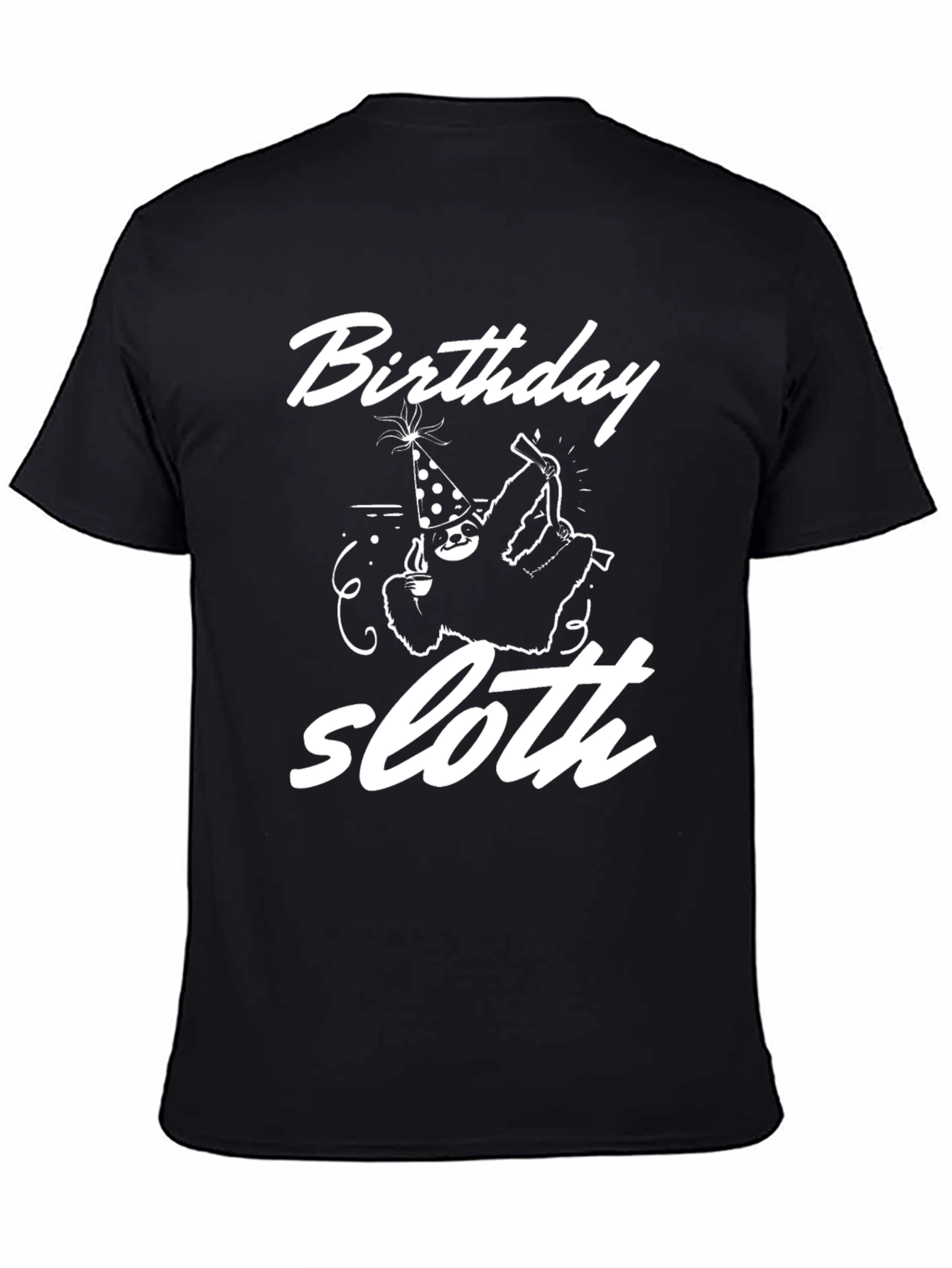 Birthday Sloth Graphic Tee - Black Cotton T-Shirt