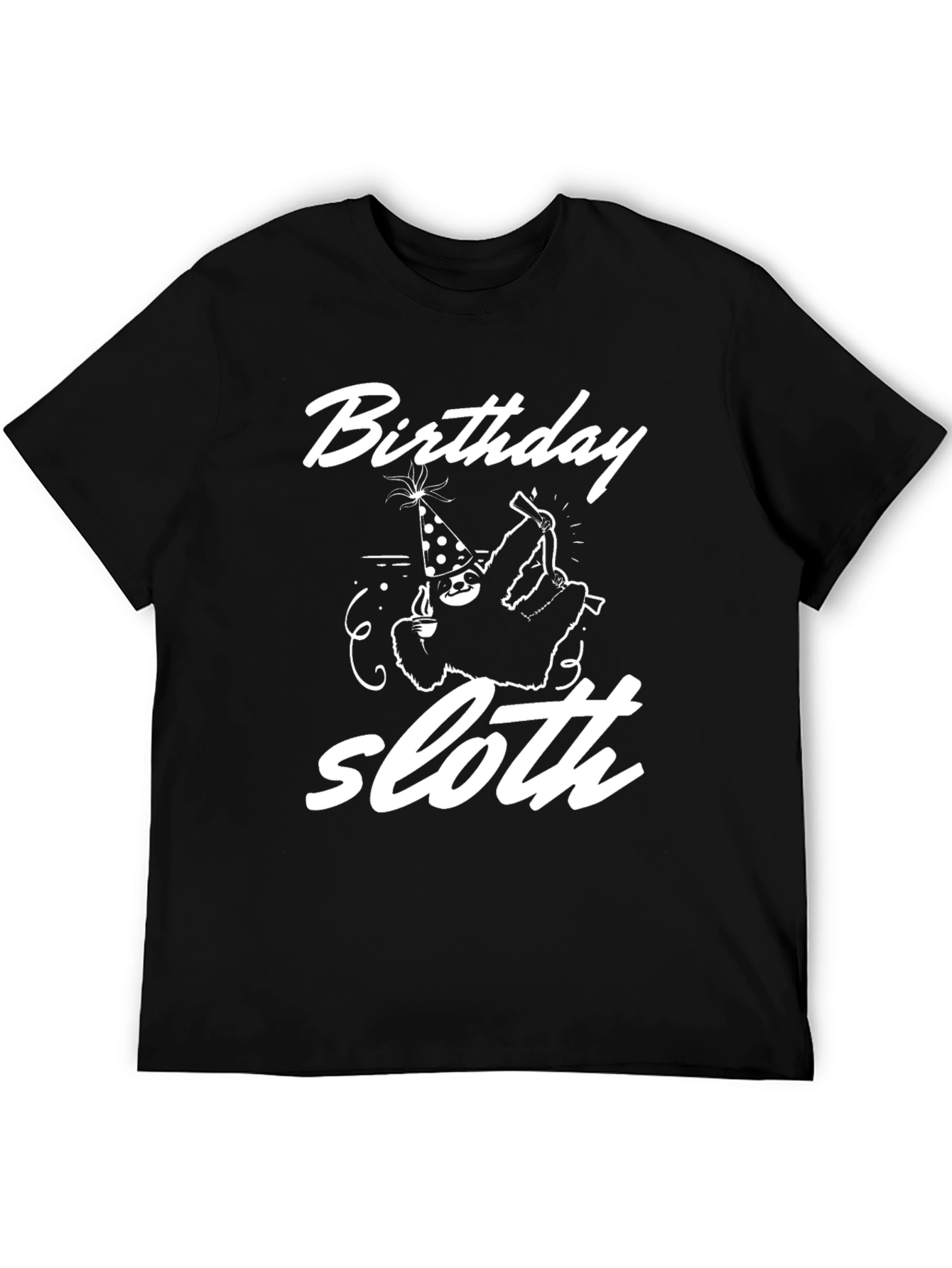 Birthday Sloth Graphic Tee - Black Cotton T-Shirt