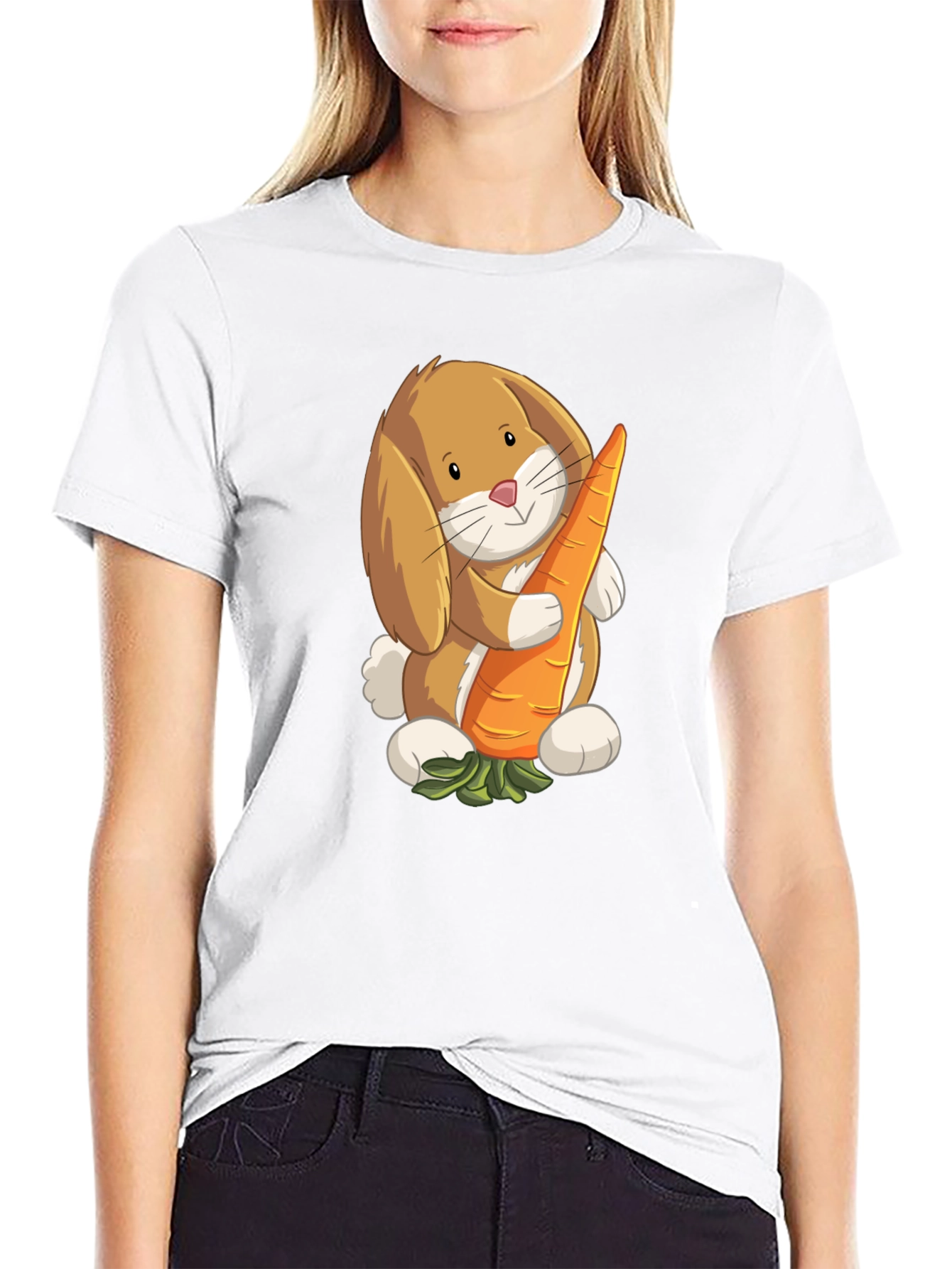 Cute Bunny Holding Carrot Graphic T-Shirt