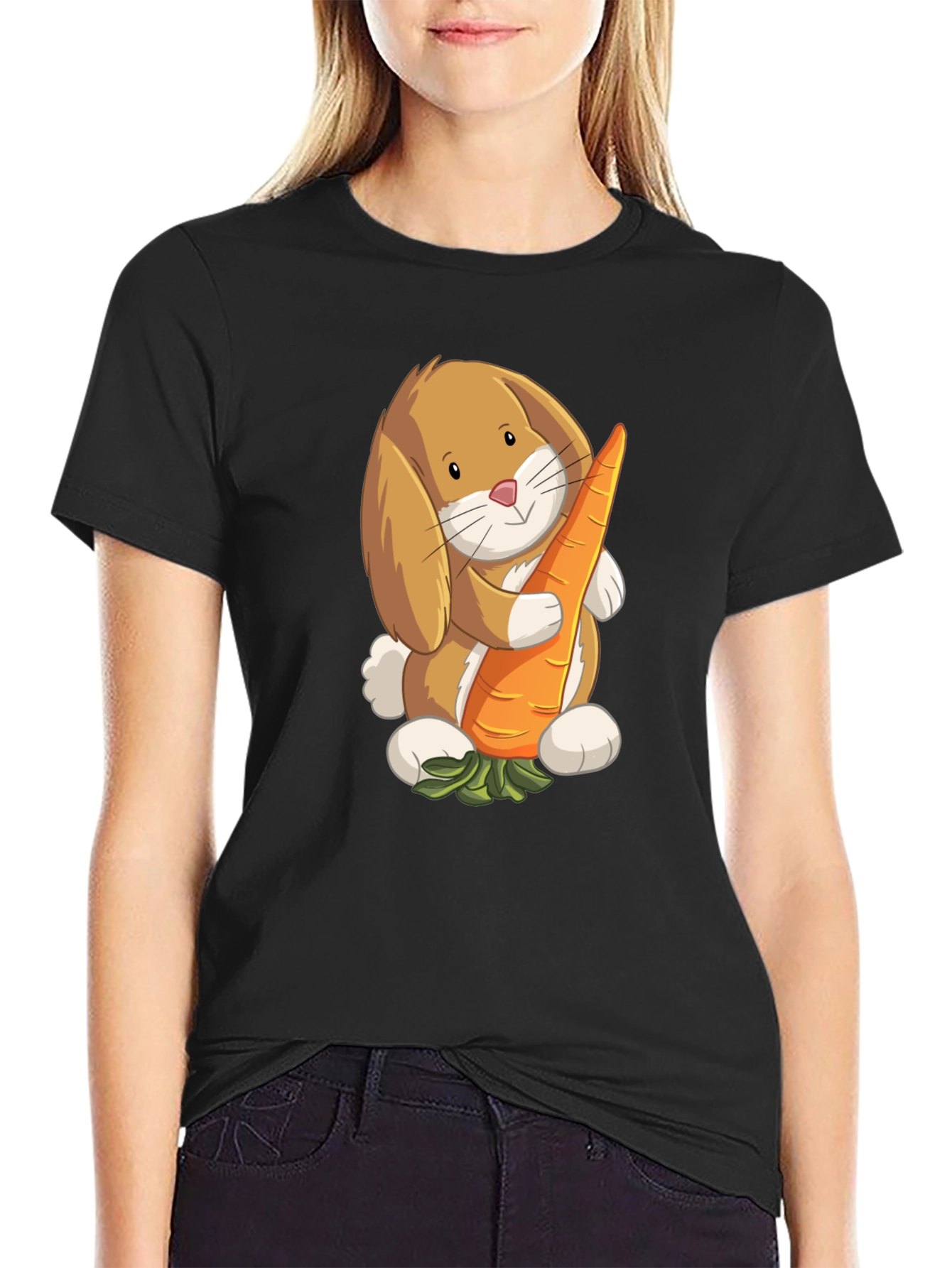 Cute Bunny Holding Carrot Graphic T-Shirt