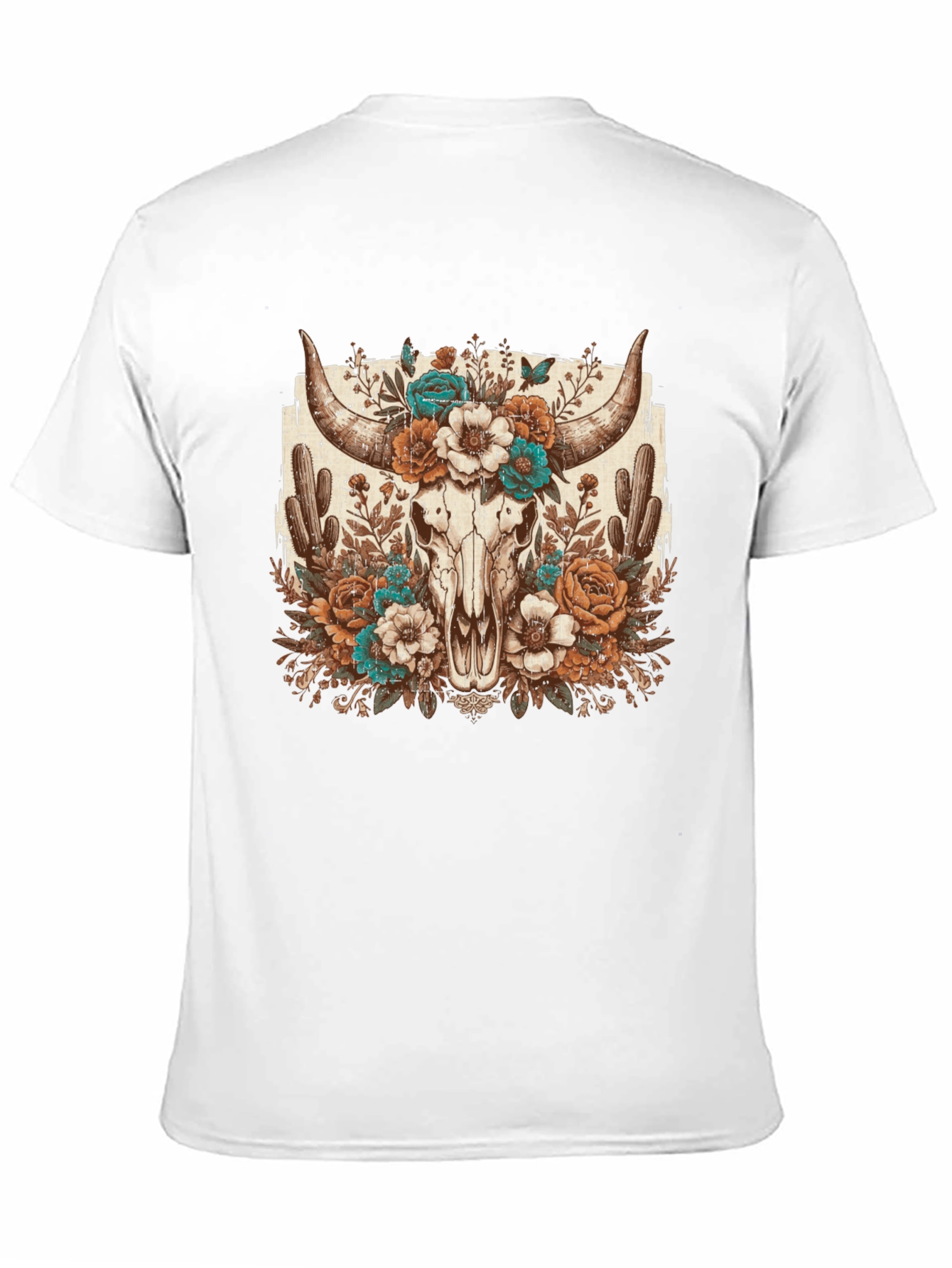 Floral Bull Skull Graphic Tee - Western Style