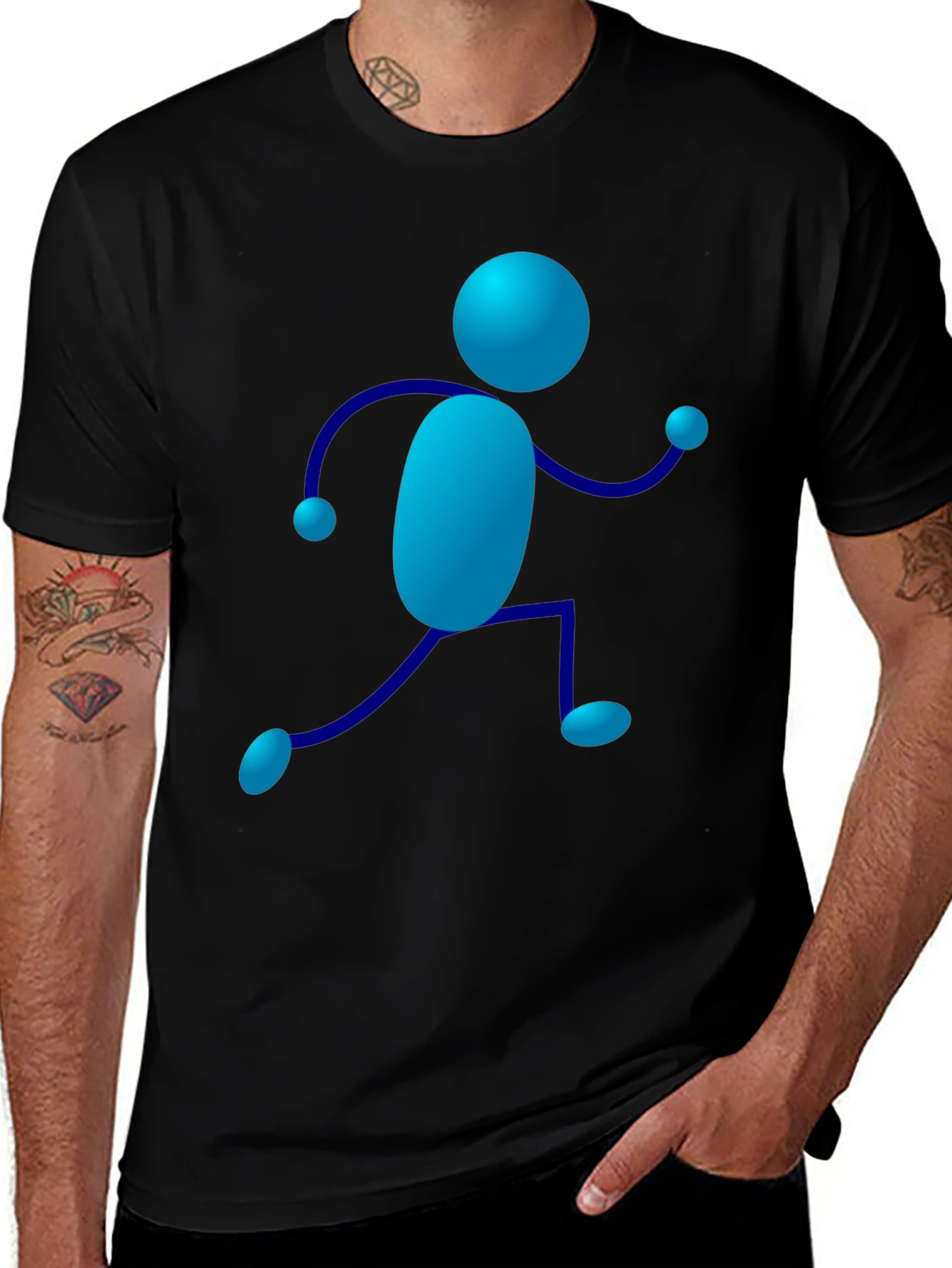 Blue Stick Figure Graphic Tee - Casual Wear