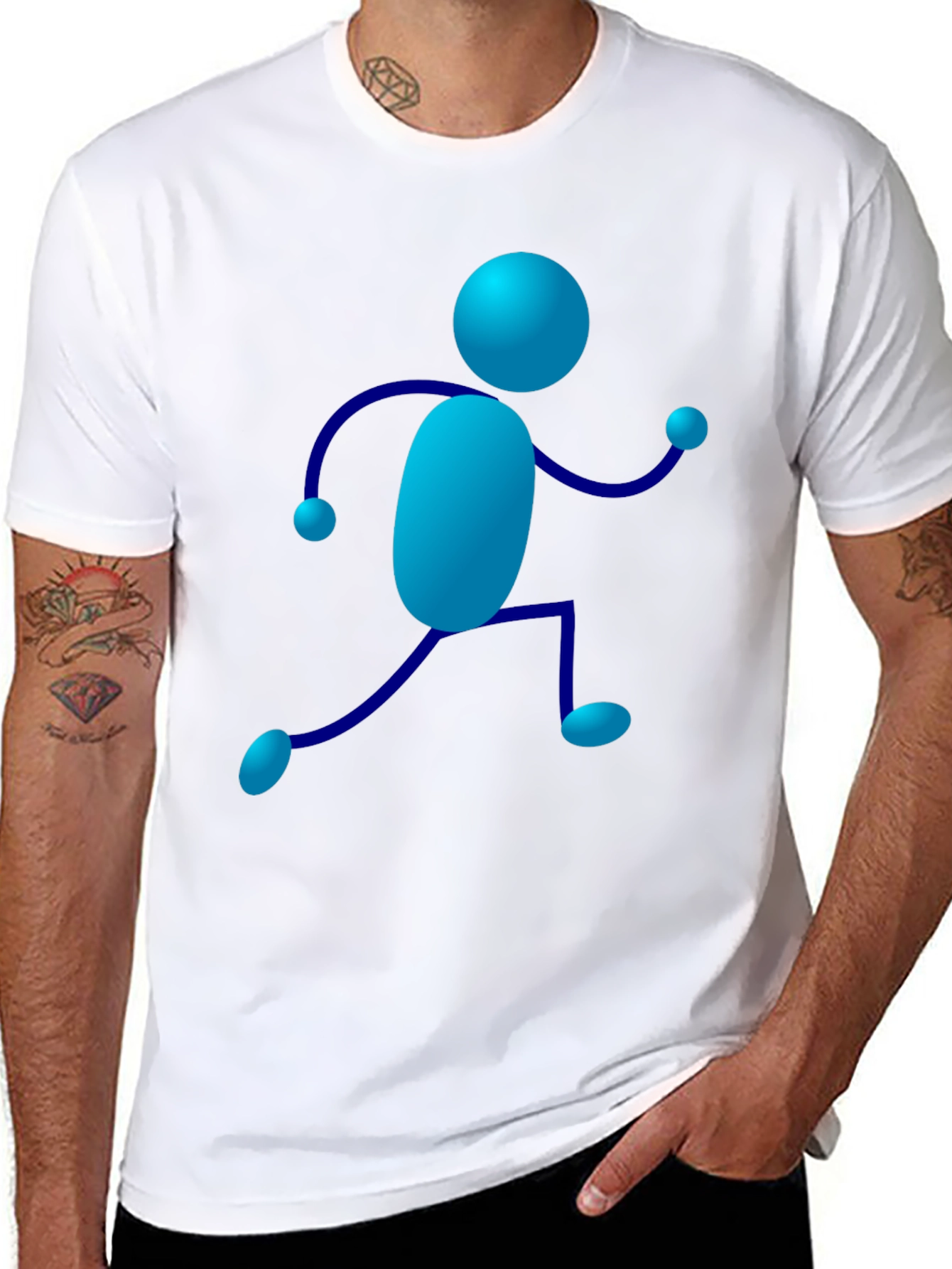 Blue Stick Figure Graphic Tee - Casual Wear