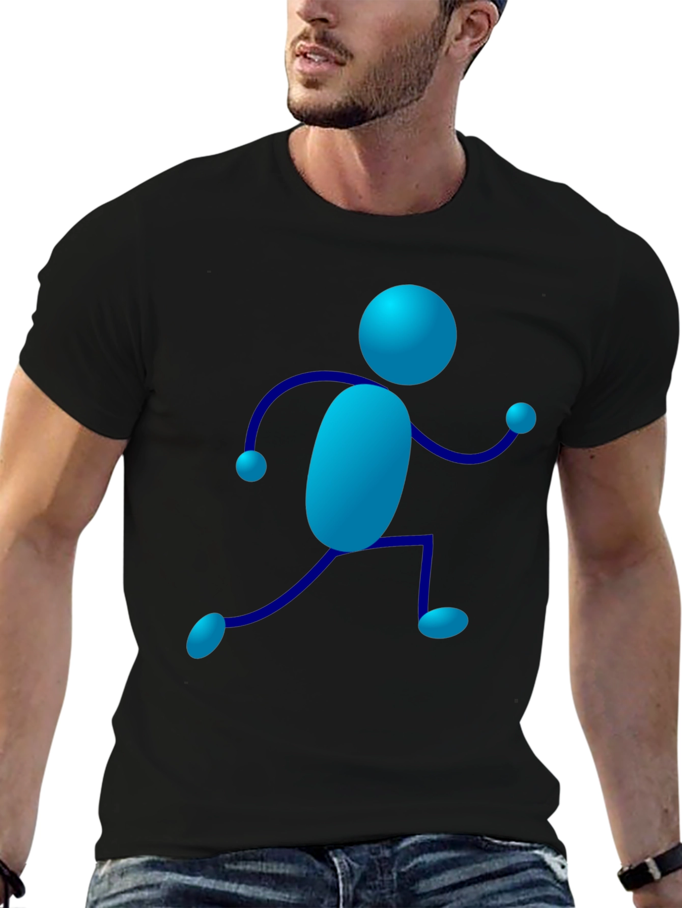 Blue Stick Figure Graphic Tee - Casual Wear