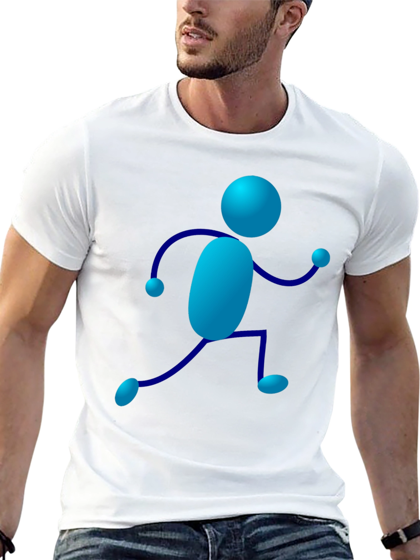 Blue Stick Figure Graphic Tee - Casual Wear
