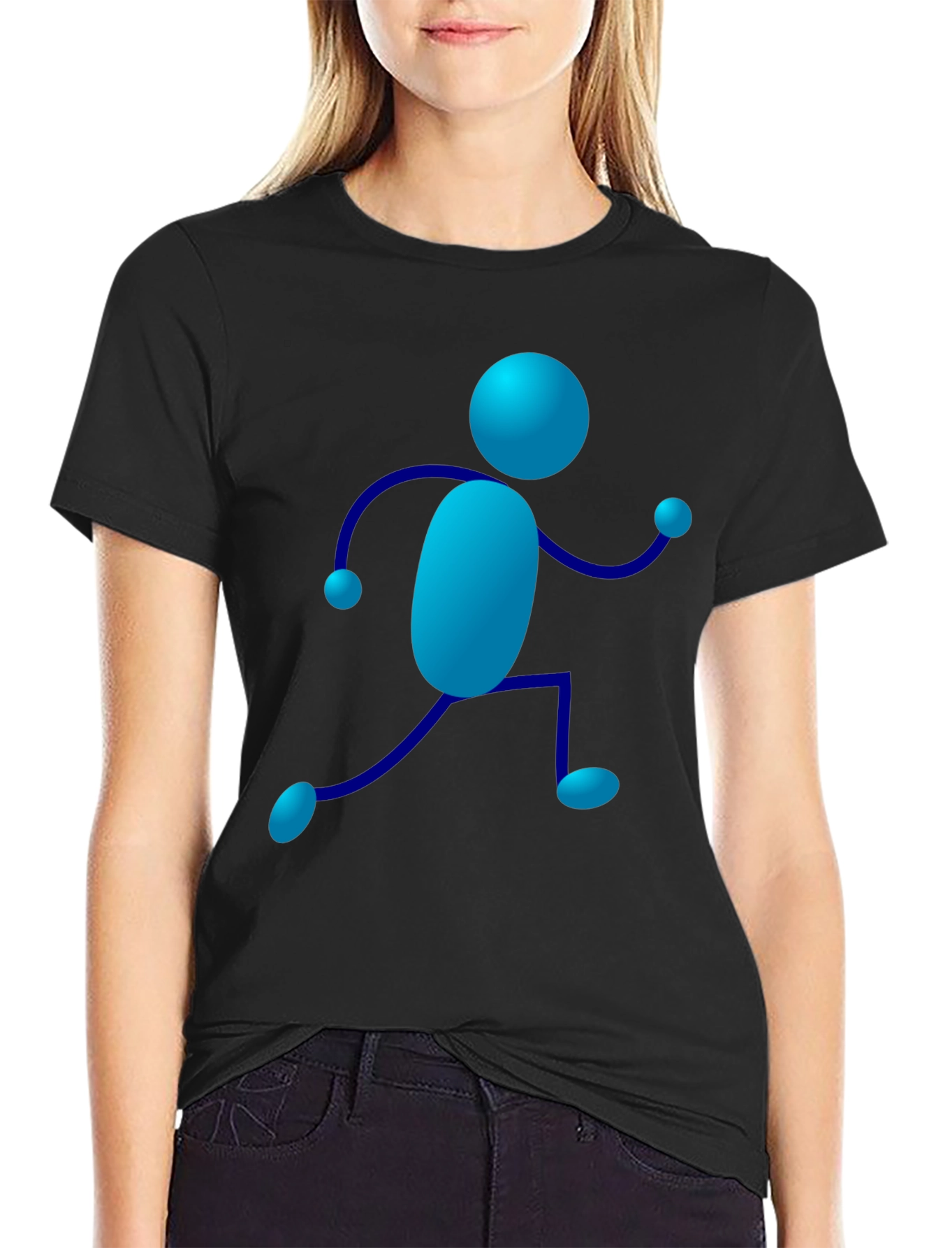 Blue Stick Figure Graphic Tee - Casual Wear