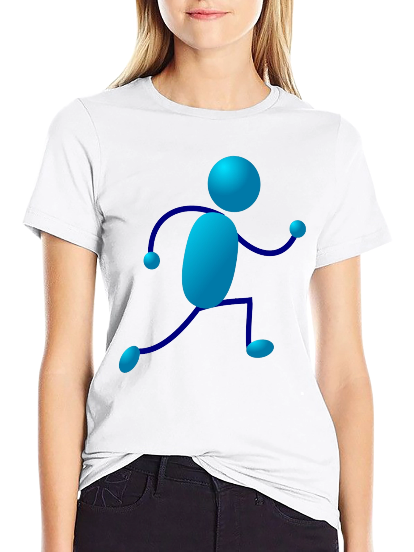 Blue Stick Figure Graphic Tee - Casual Wear