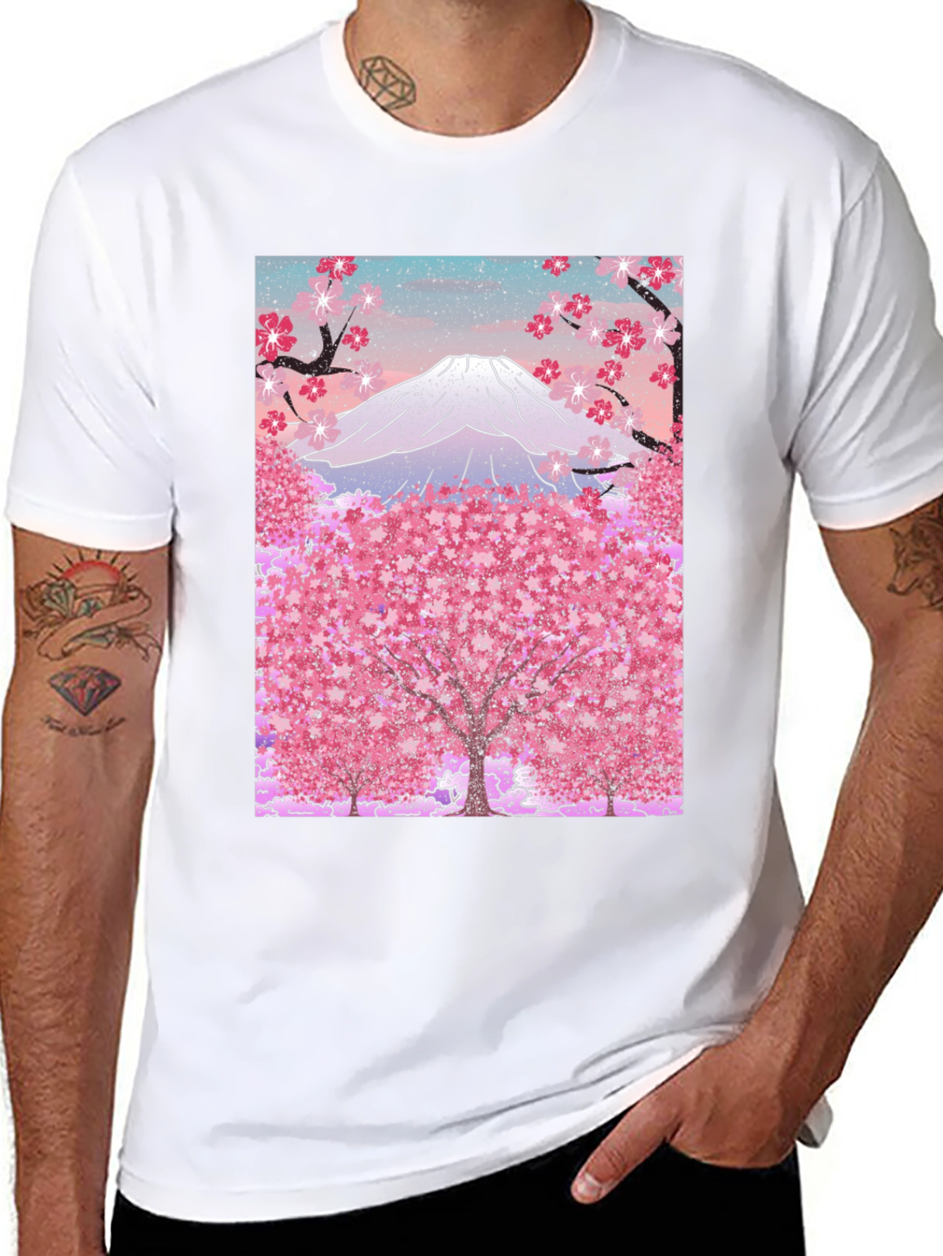 Mount Fuji Cherry Blossom Graphic Tee - Black