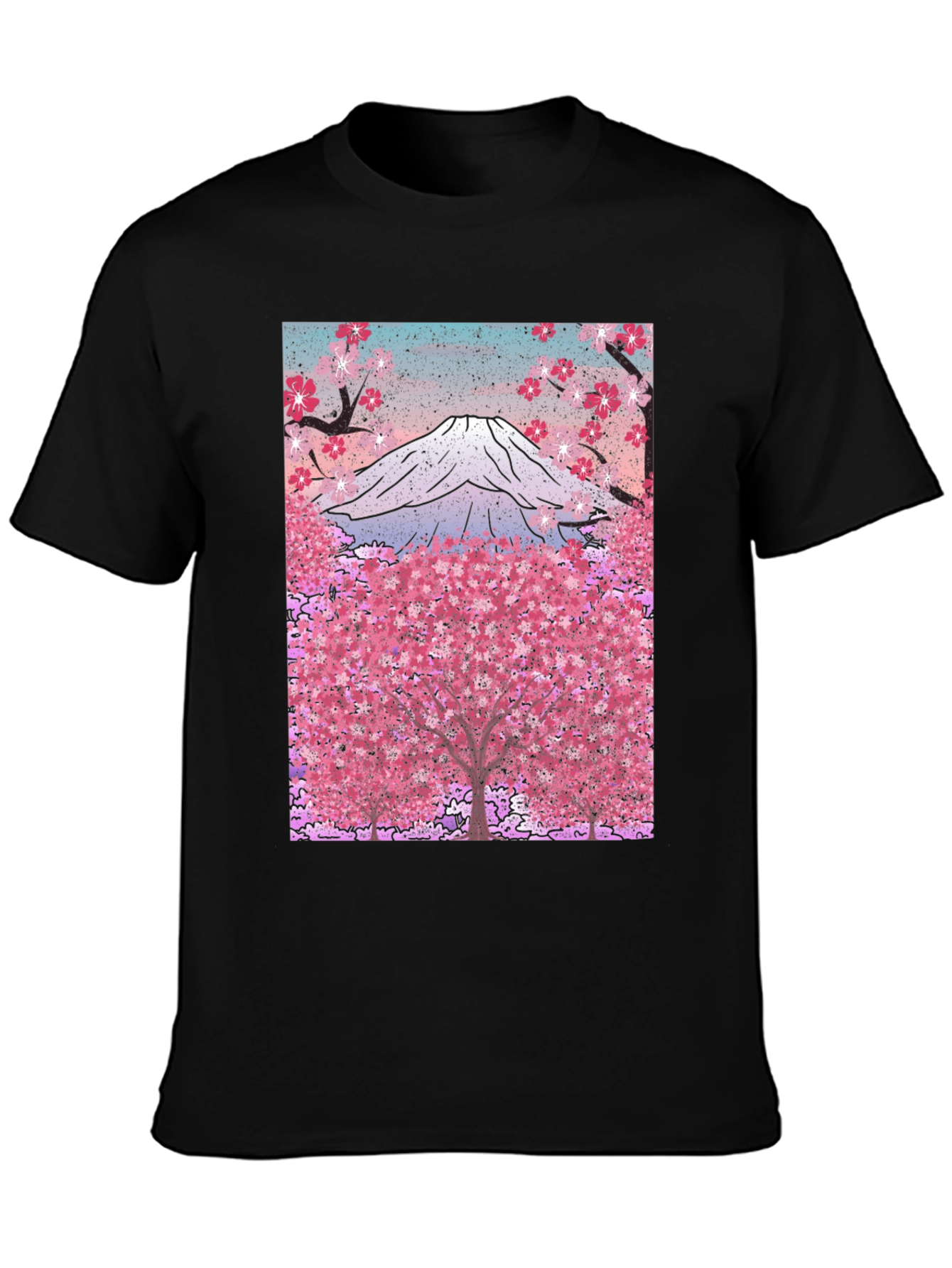 Mount Fuji Cherry Blossom Graphic Tee - Black