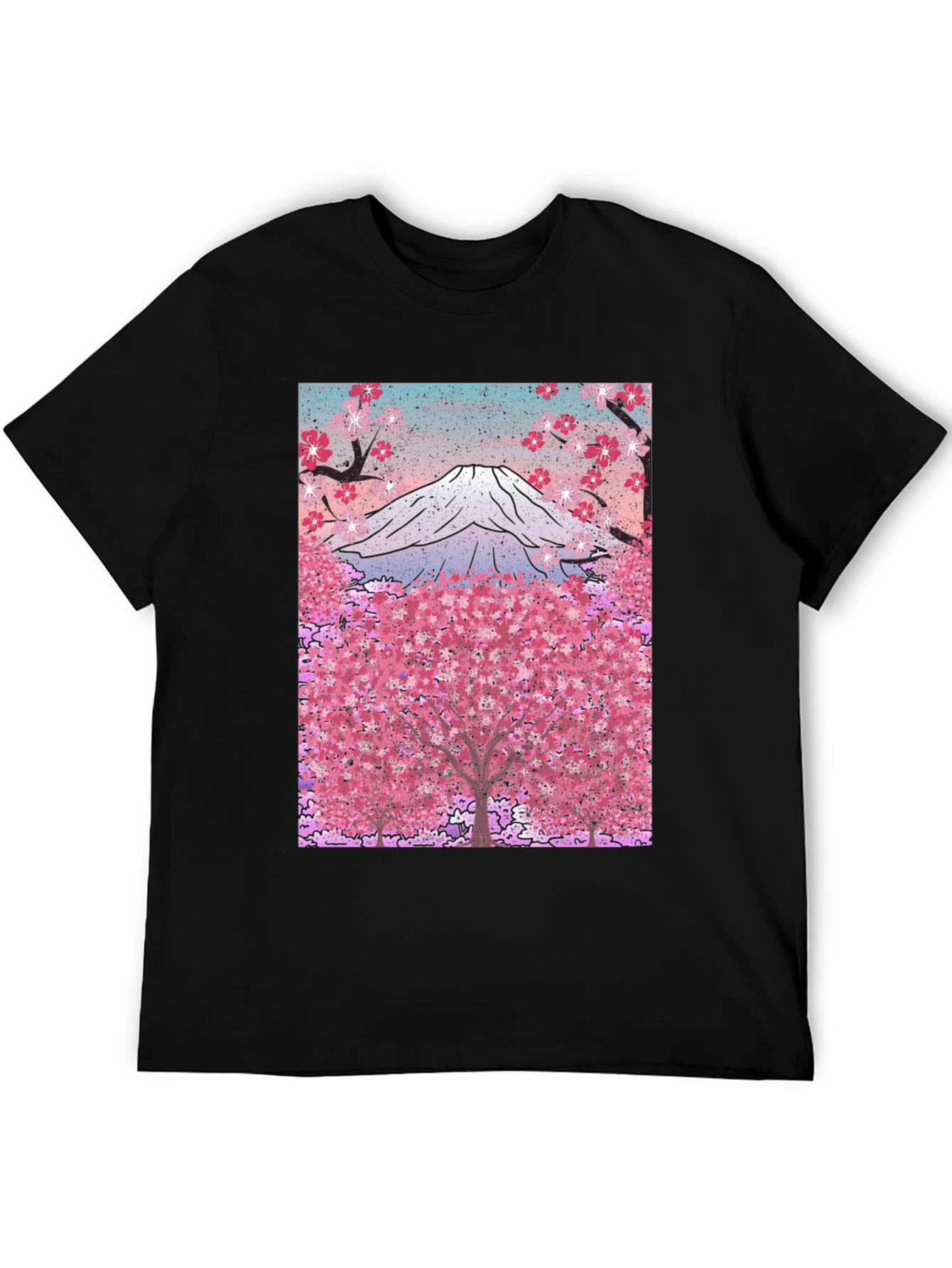 Mount Fuji Cherry Blossom Graphic Tee - Black