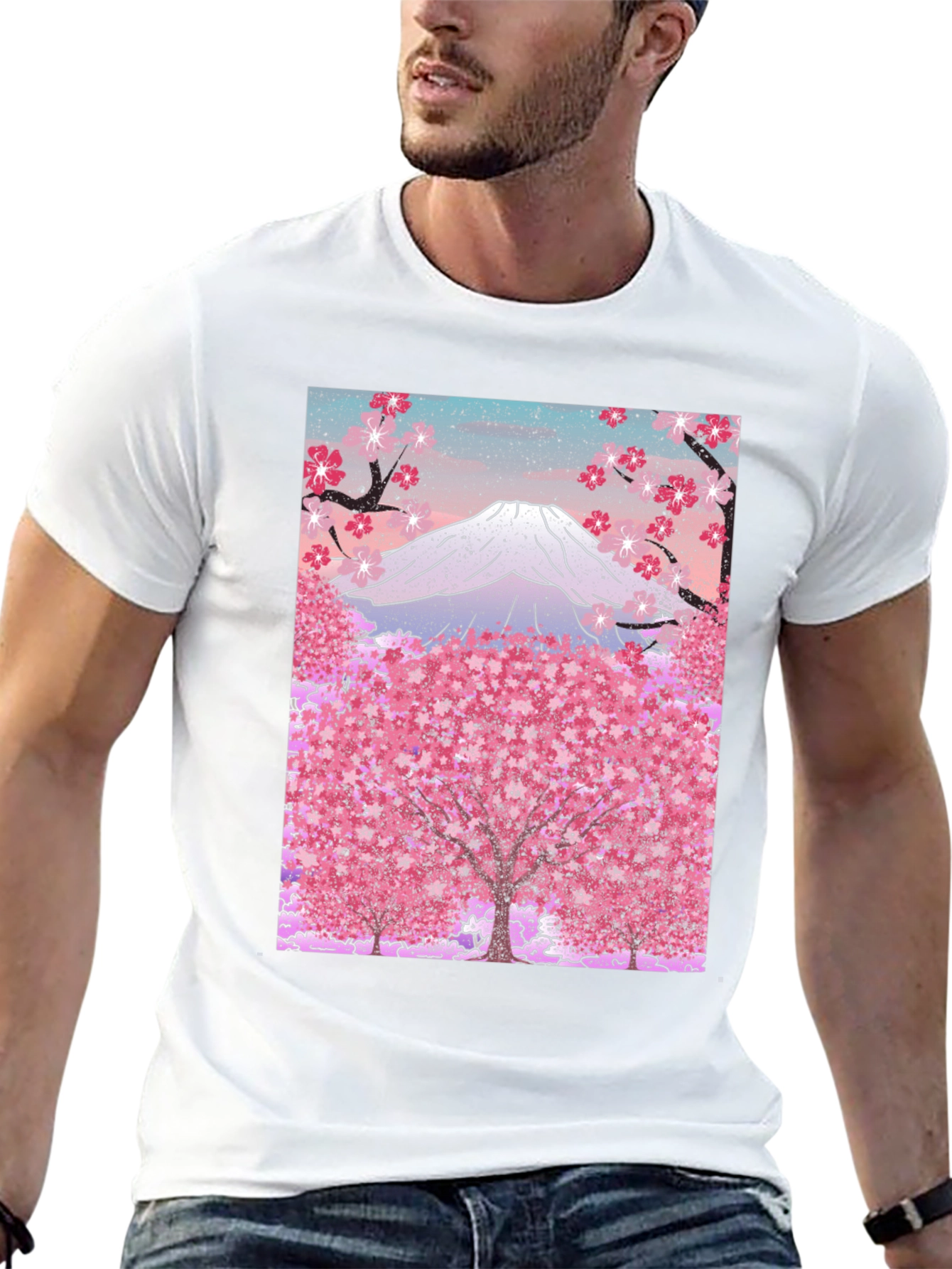 Mount Fuji Cherry Blossom Graphic Tee - Black