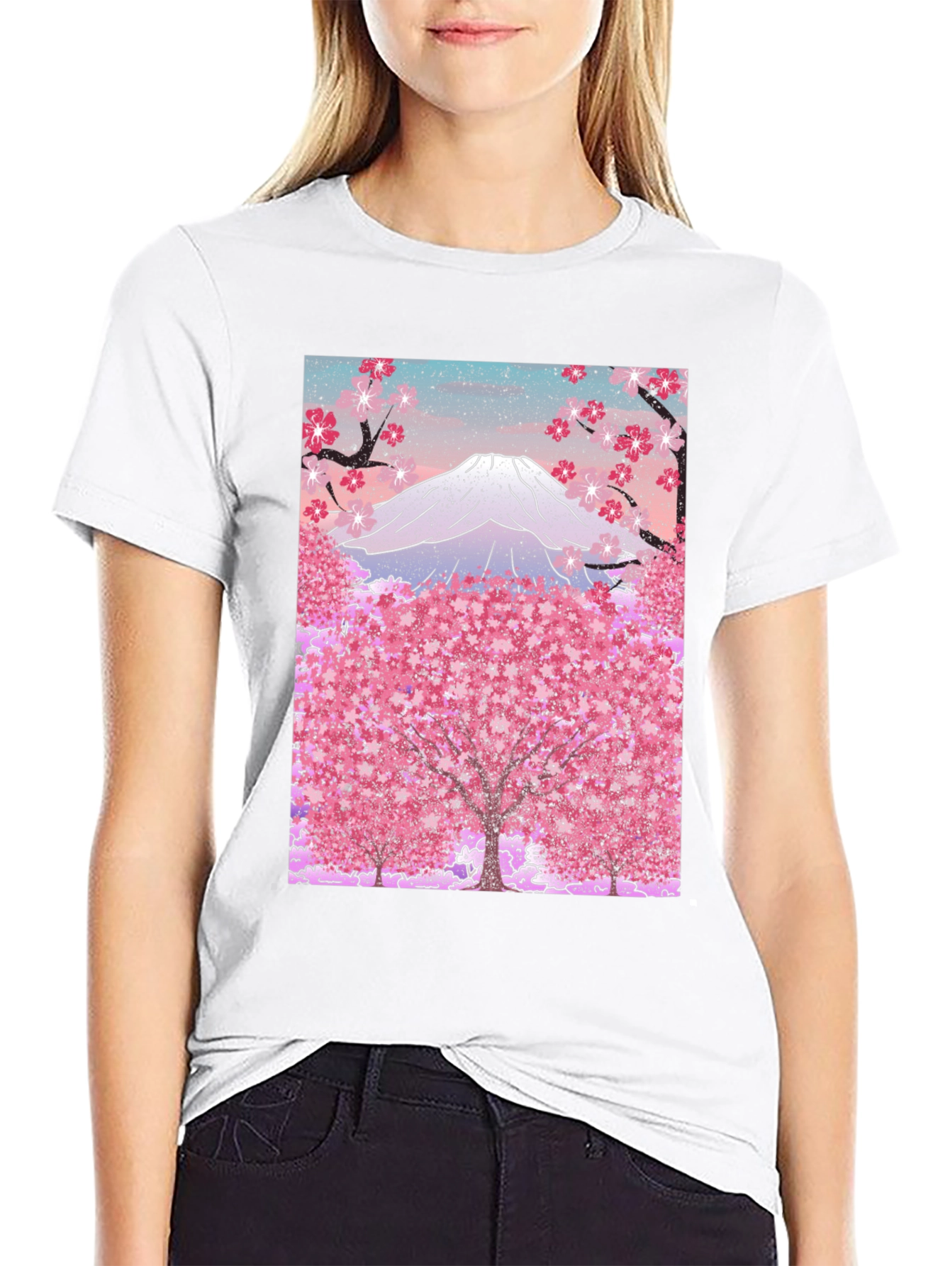 Mount Fuji Cherry Blossom Graphic Tee - Black