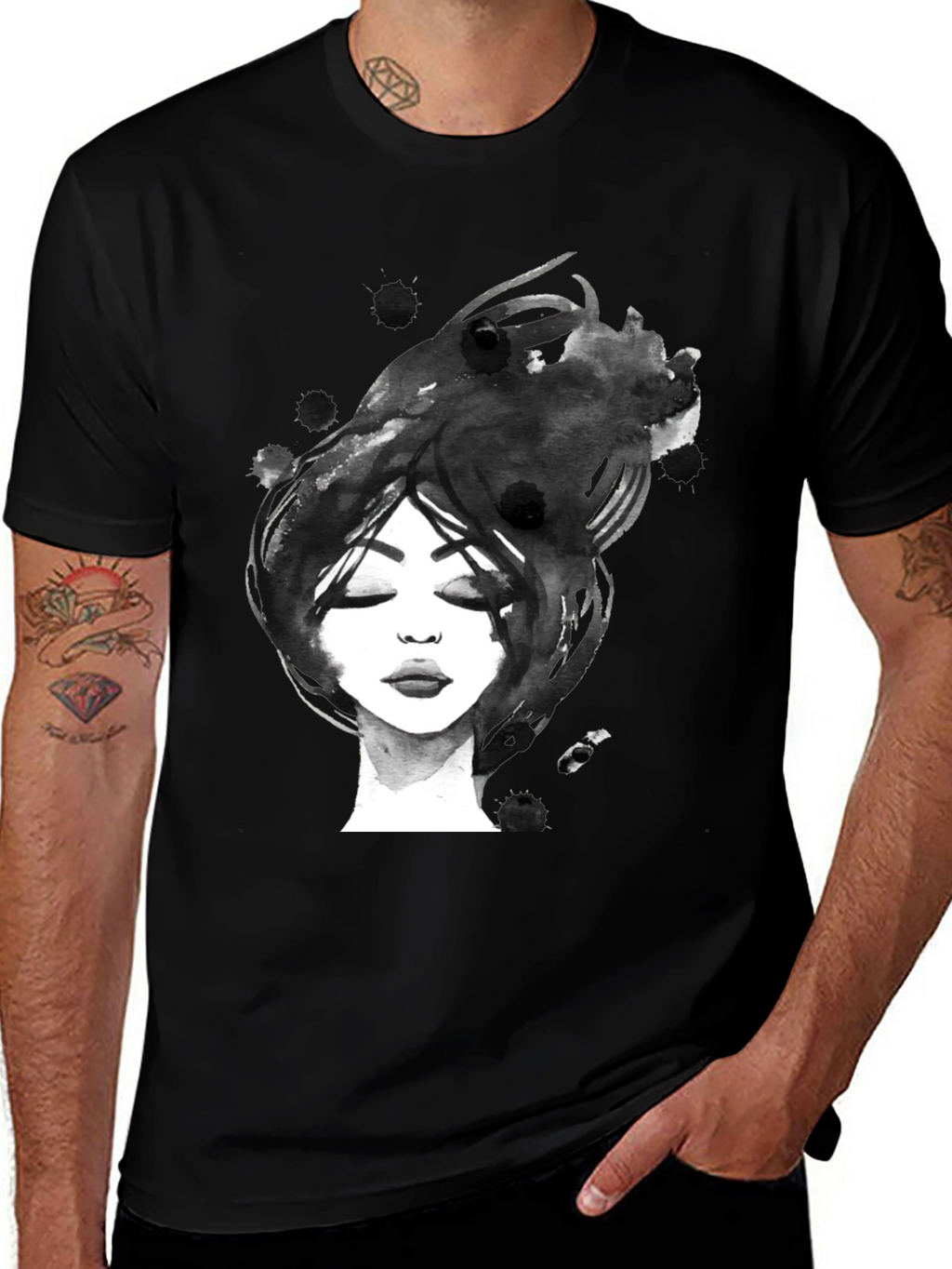 Abstract Woman Portrait Black Graphic Tee