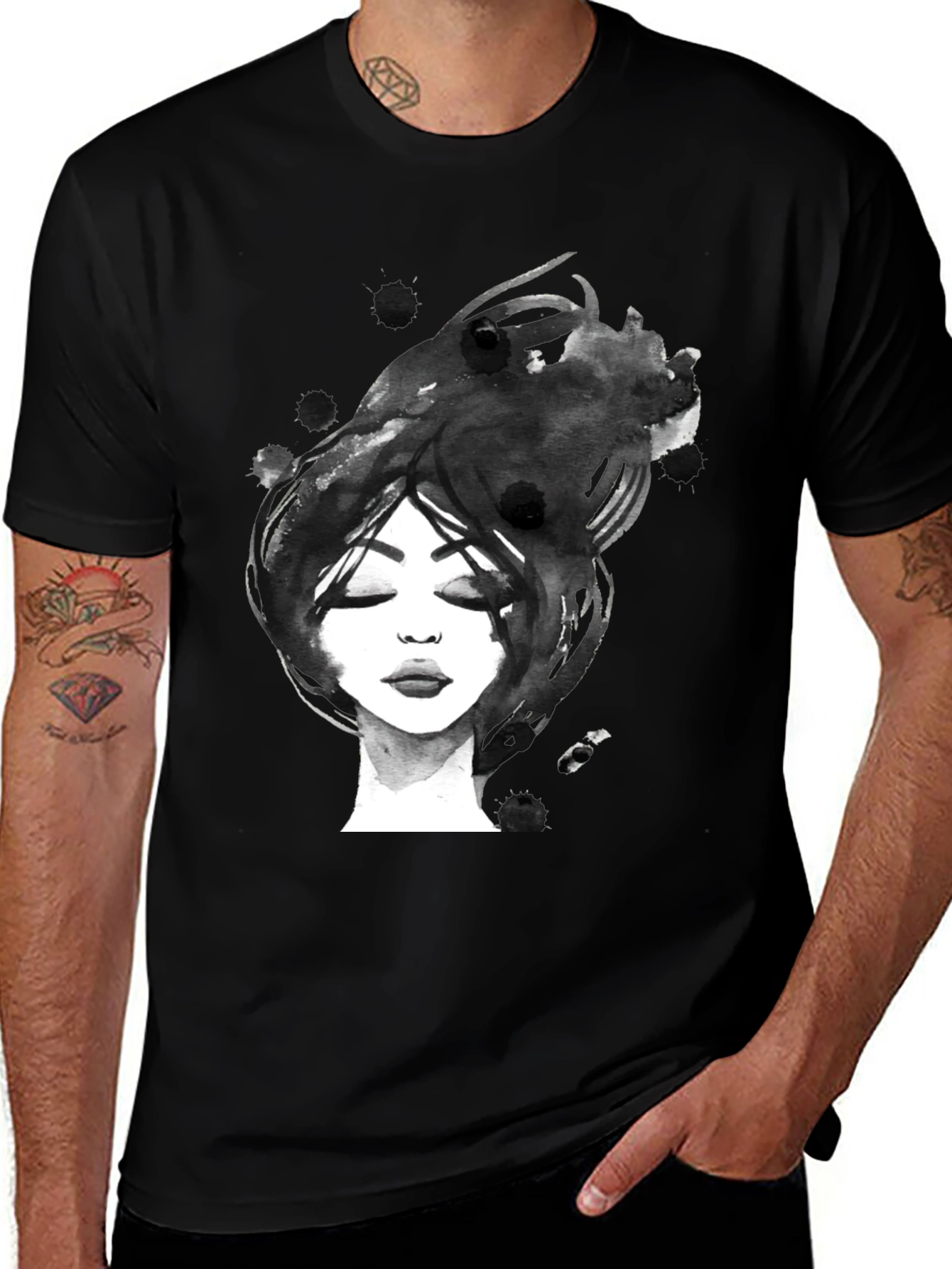 Abstract Woman Portrait Black Graphic Tee