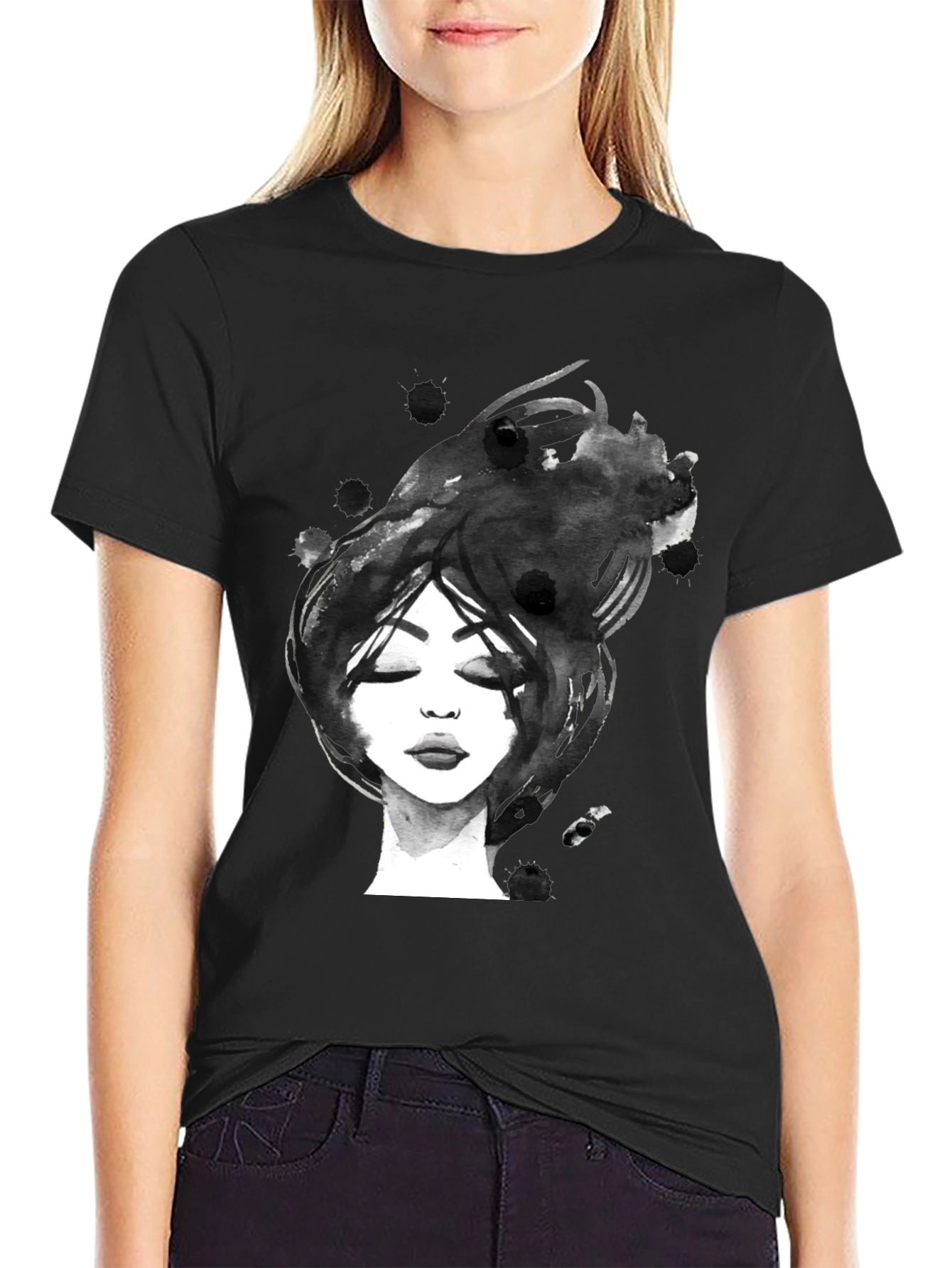Abstract Woman Portrait Black Graphic Tee