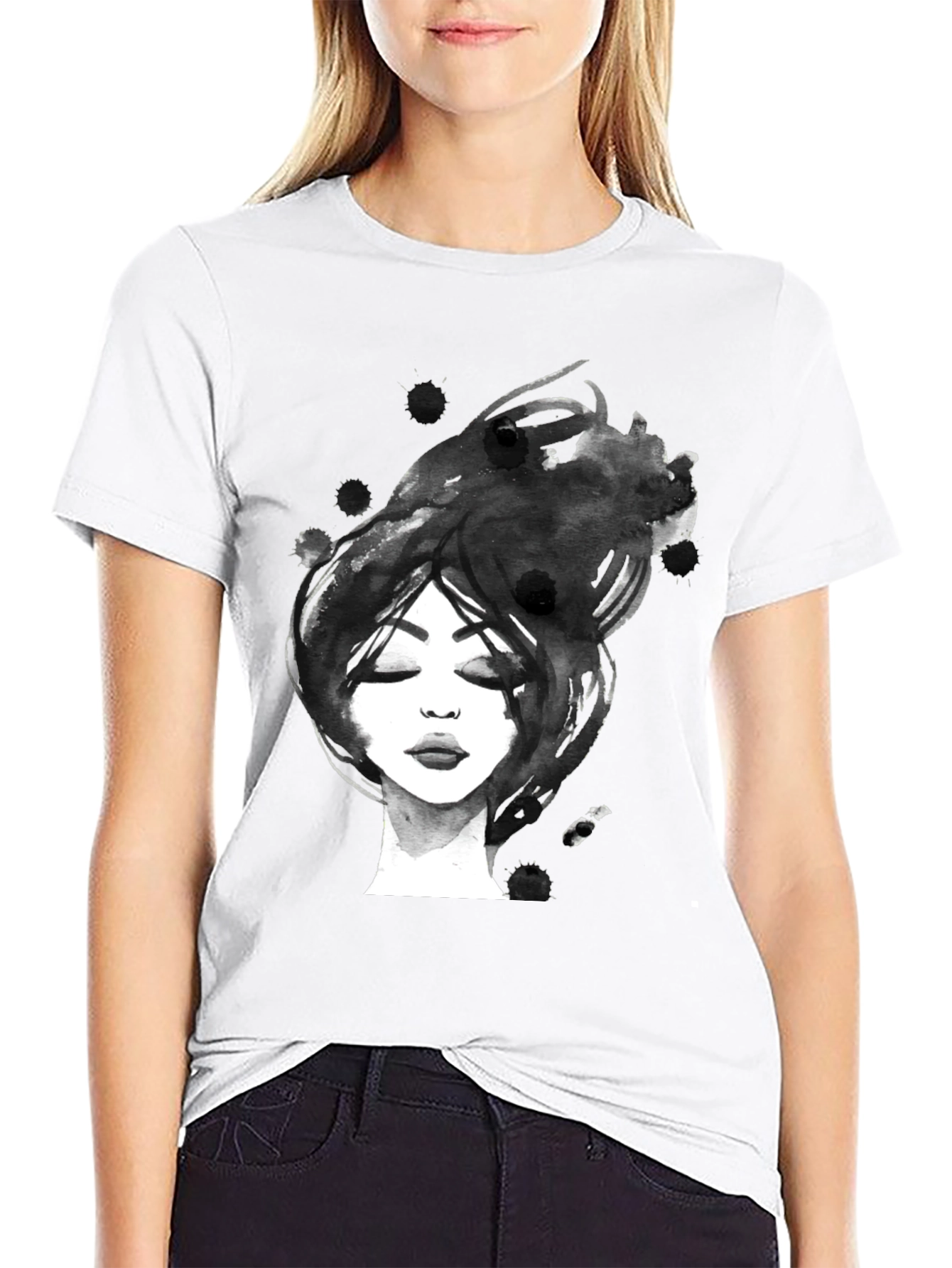 Abstract Woman Portrait Black Graphic Tee