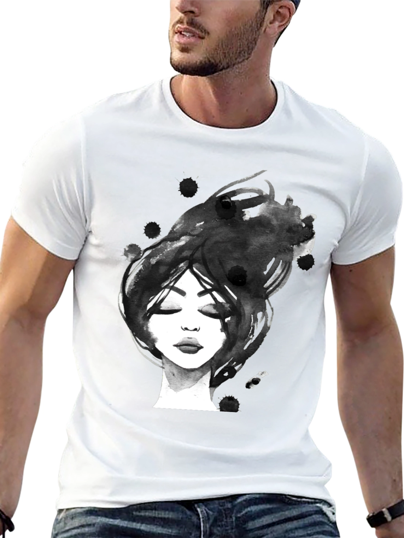 Abstract Woman Portrait Black Graphic Tee