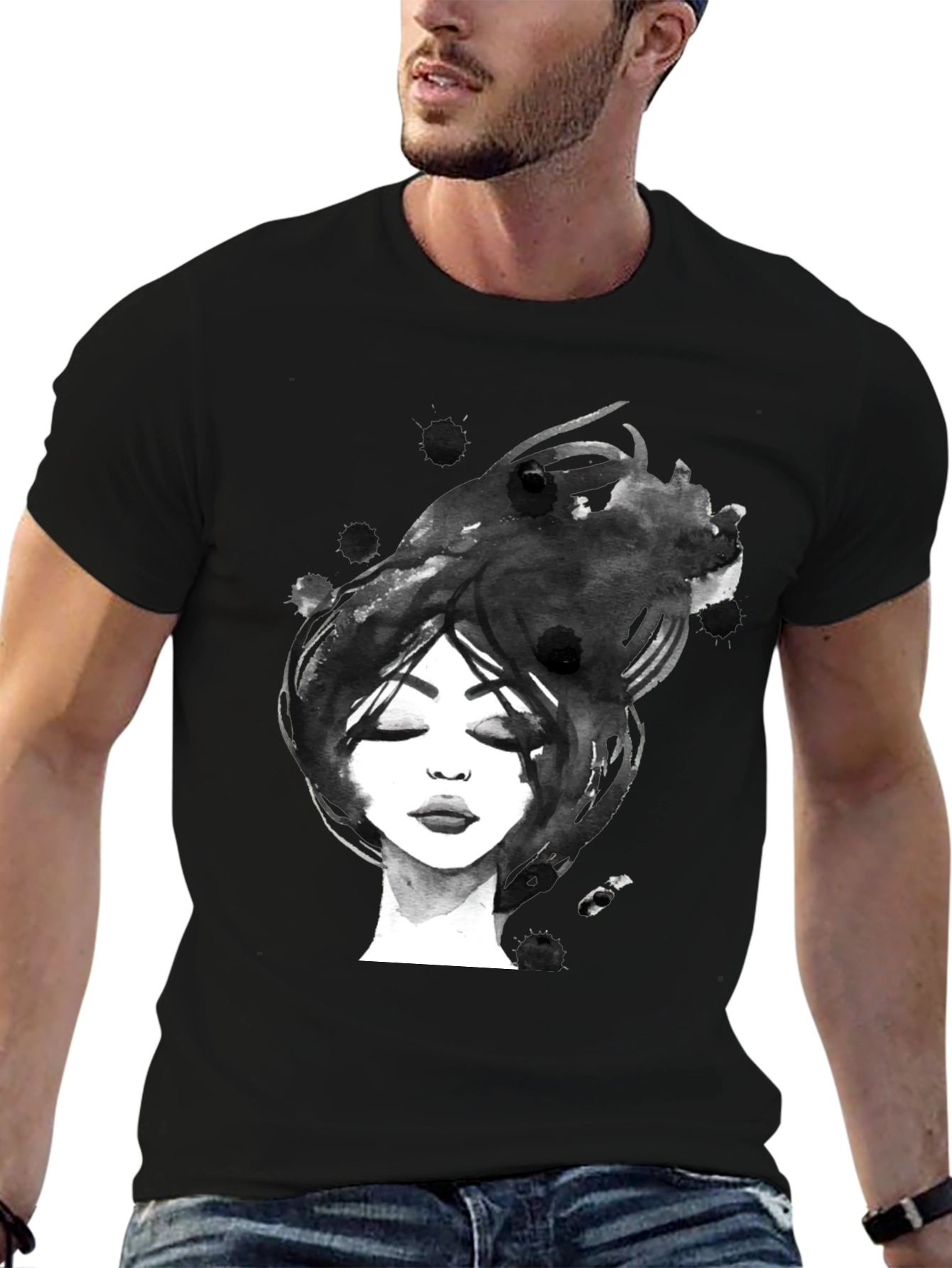 Abstract Woman Portrait Black Graphic Tee