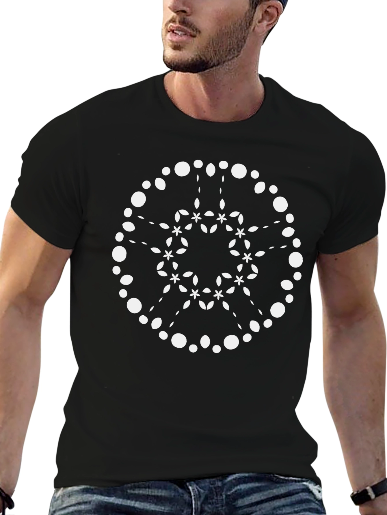 Geometric Mandala Graphic Tee - Black