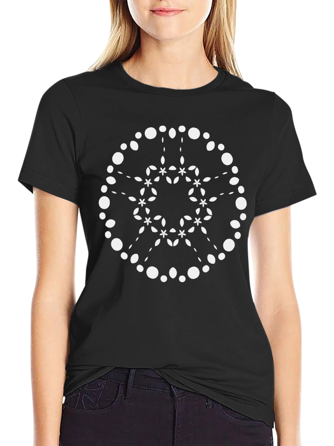 Geometric Mandala Graphic Tee - Black