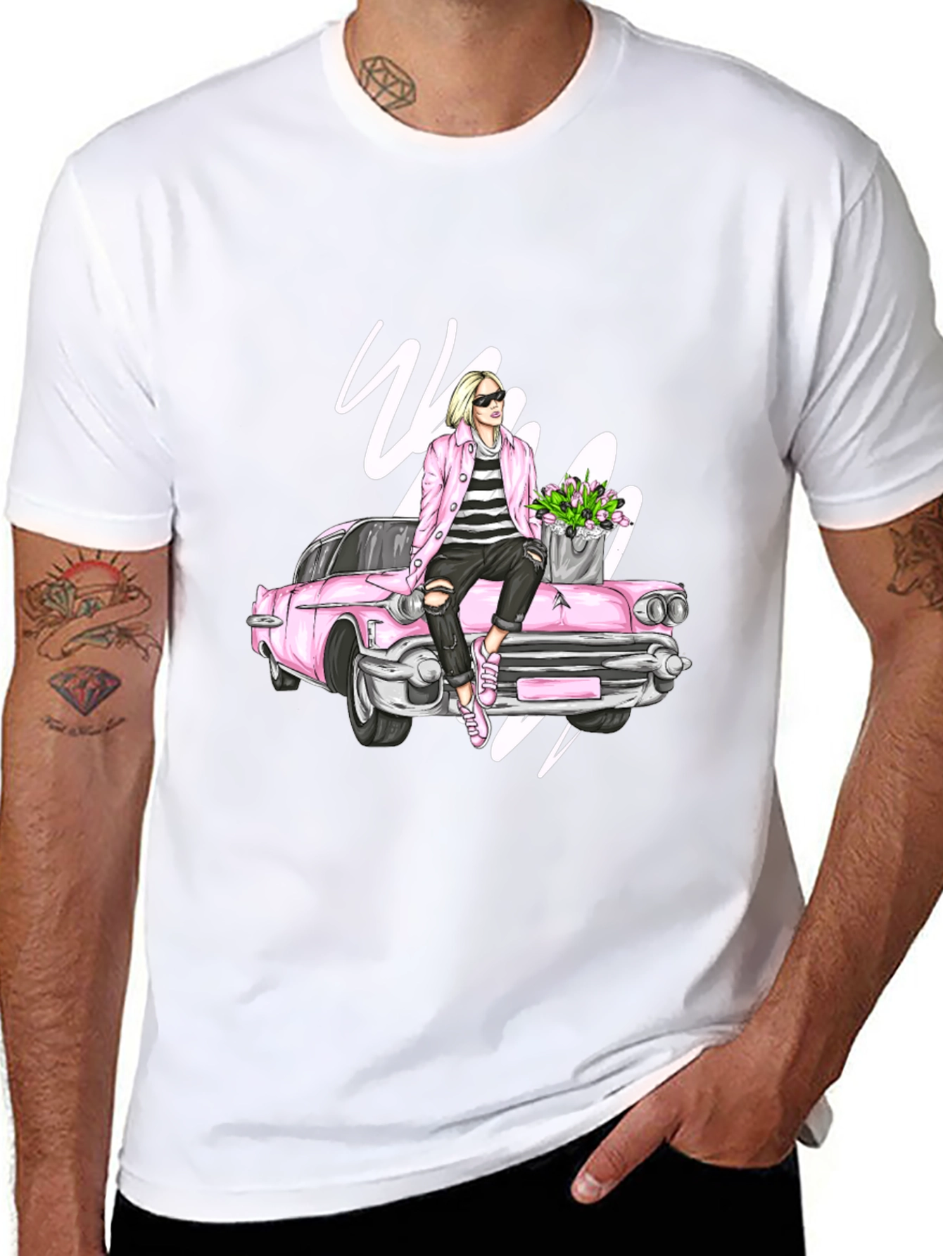 Retro Girl on Car Graphic Tee