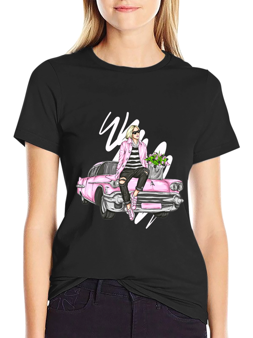 Retro Girl on Car Graphic Tee